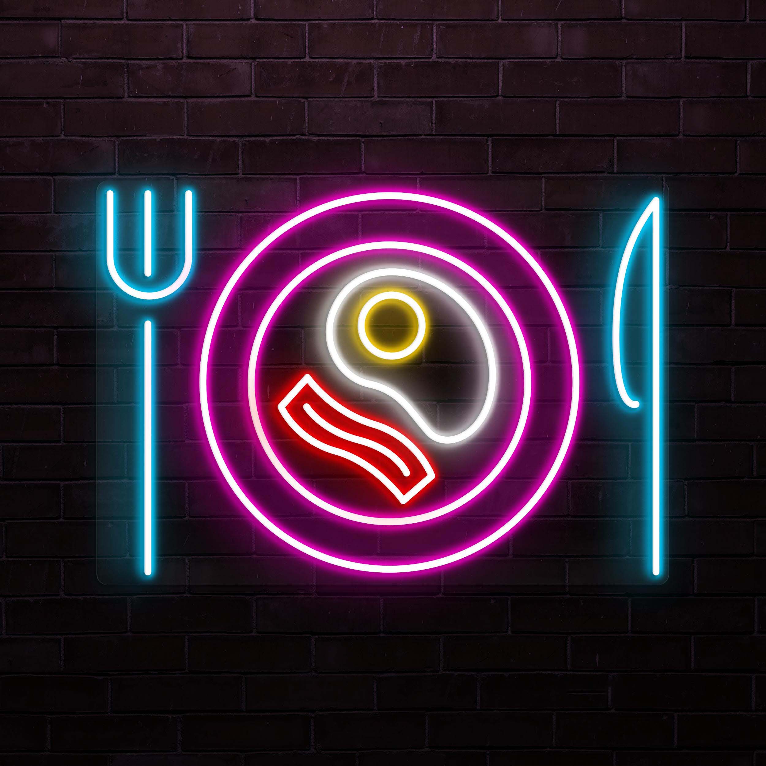 Breakfast Neon Sign, Breakfast LED Light, Fork Plate Knife Wall Decor, Food Shop Wall Art, Kitchen Neon Light, Egg & Bacon Neon Wall Art