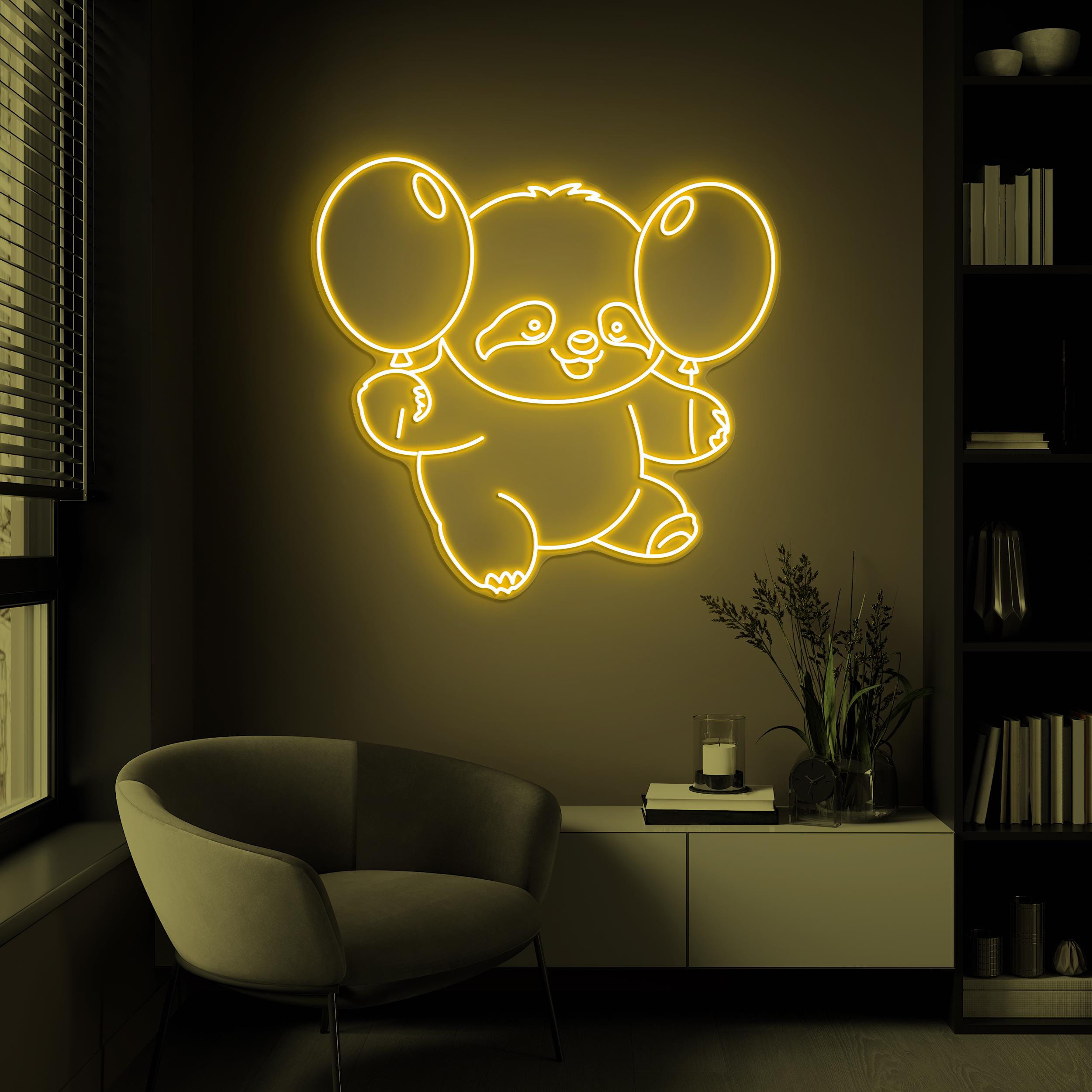 Baby Sloth With Balloon Neon Sign, Sloth With Balloons LED Light, Sloth Wall Decor, Kids Game Zone Decor, Toy Shop Wall Decor, Party decor