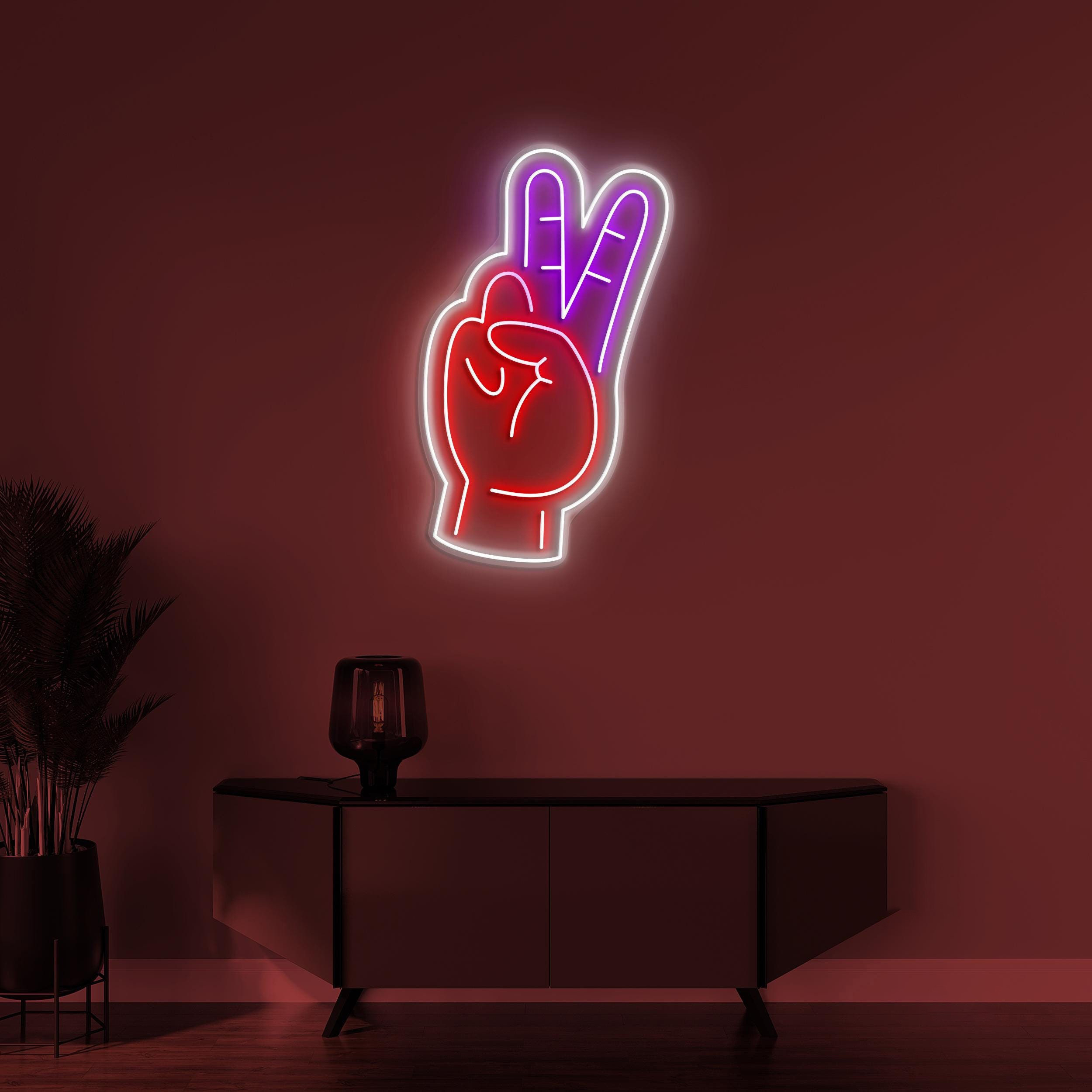 Hand Neon Sign, Victory LED Light, Positive Wall Decor, Peace Neon Sign, Home Neon Light, Cafe, Bar & Studio Led Sign, Game Room Decor