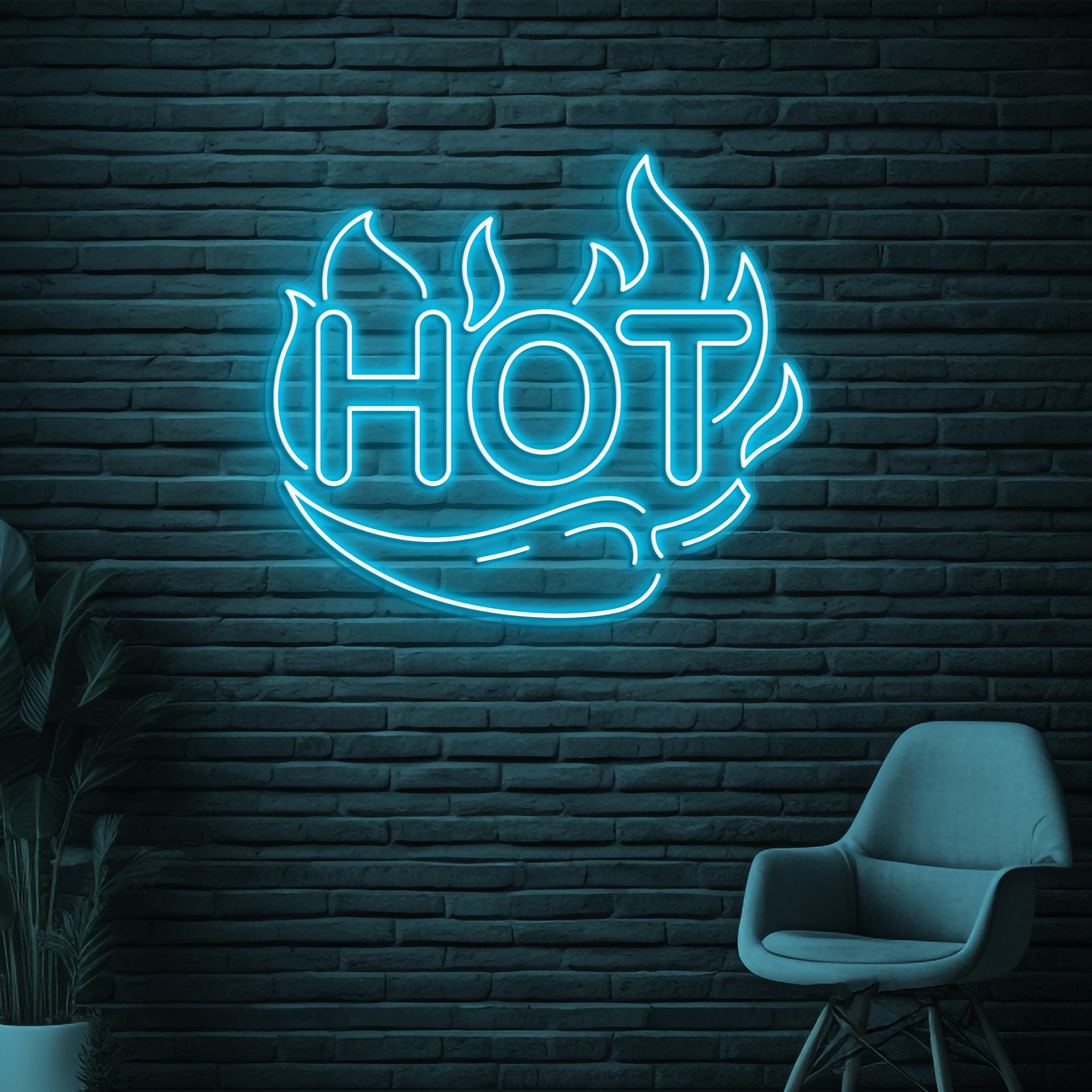 Hot Neon Sign, Hot LED Light, Hot Chili Wall Decor, Chili Pepper Wall Light, Flaming Neon Light, Fire Spicy Pepper Sign, Kitchen Wall Art
