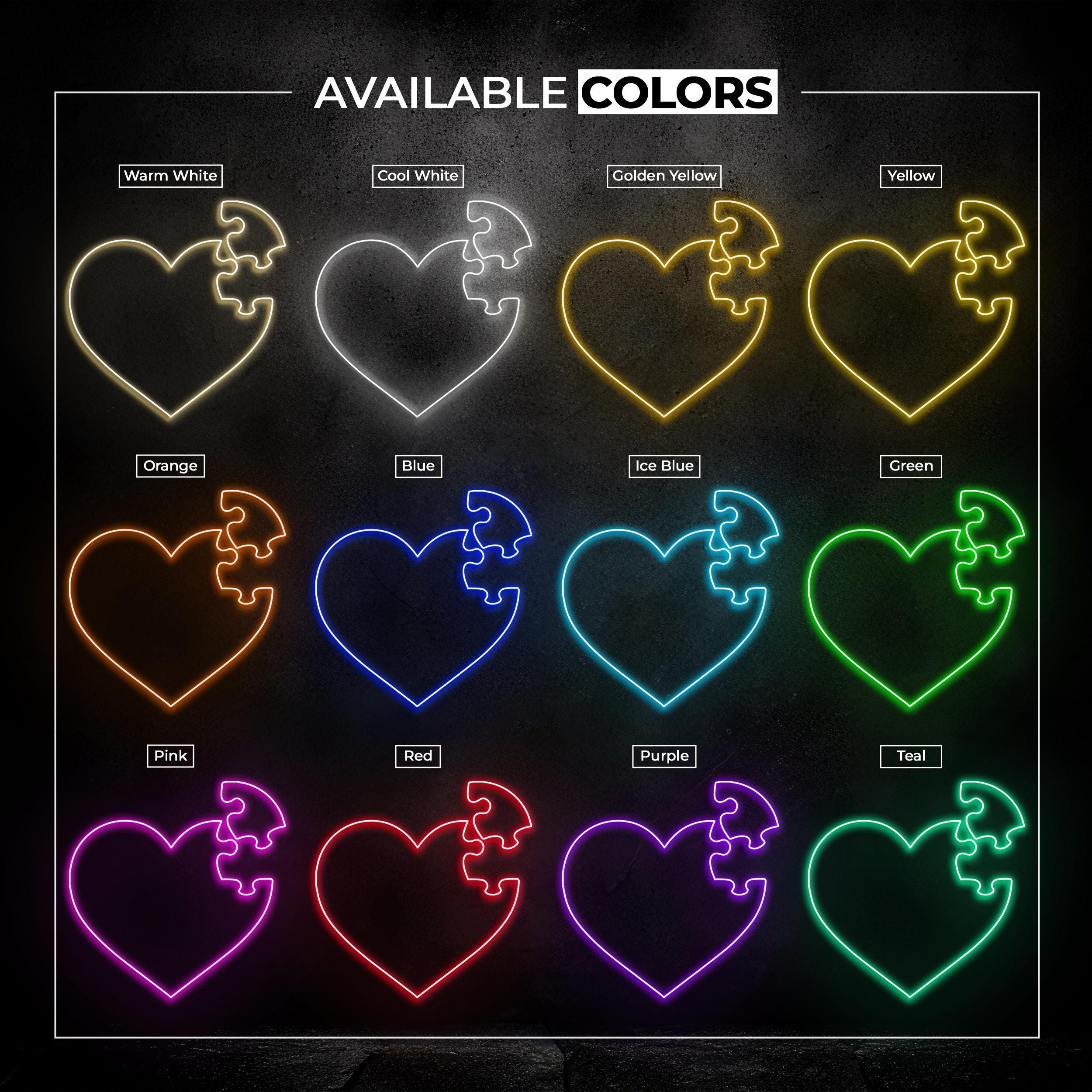 Heart Puzzle Neon Sign, Heart Puzzle LED Light, Love Hearts Wall Decor, Wedding Party Wall Art, Love Led Neon Sign, Couple Room Decor, Gift
