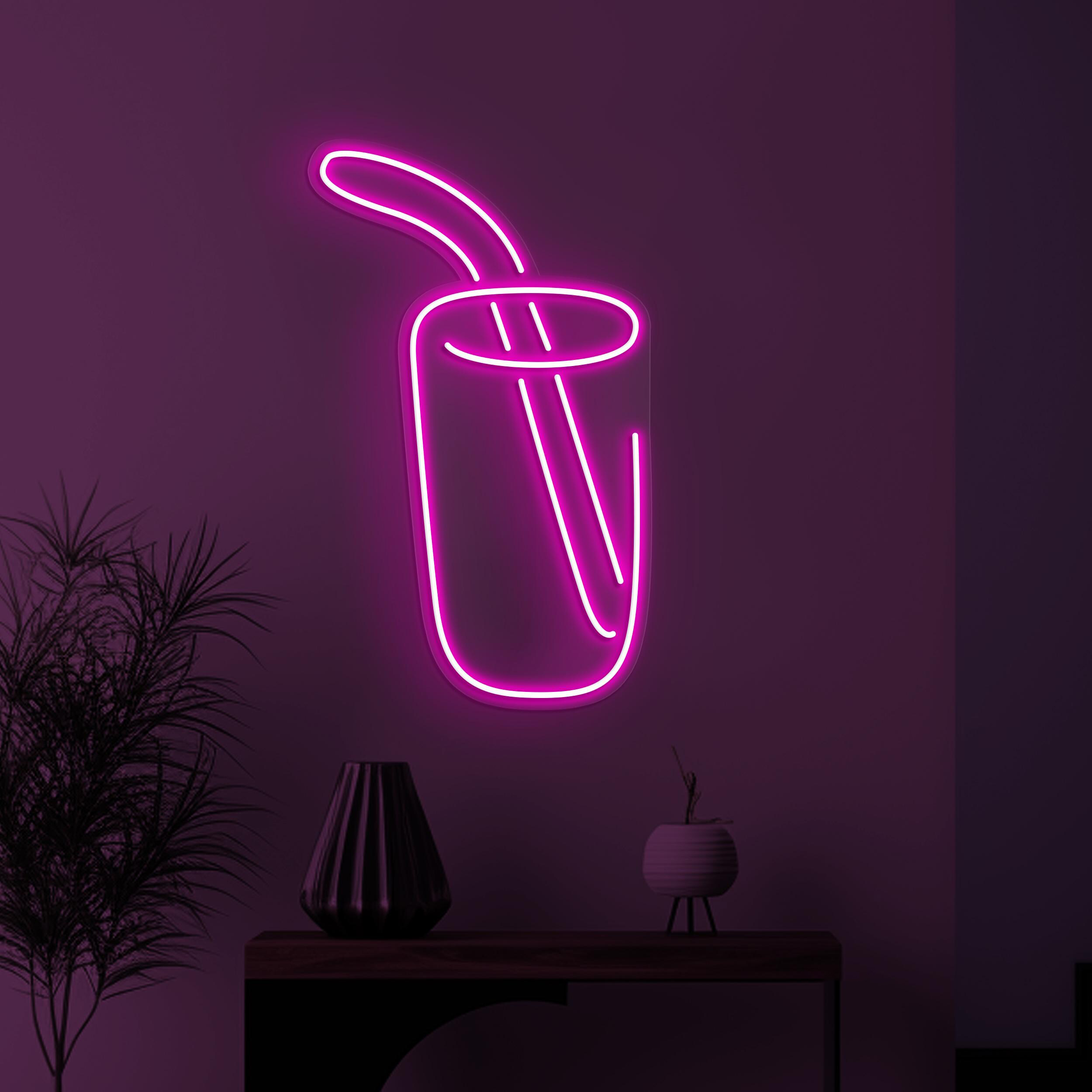 Juice Neon Sign, Drink LED Light, Drink Cup Wall Art, Cup with Straw Wall Decor, Cafe & Bar Neon Light, Juice Shop Decor, Drink Corner Sign