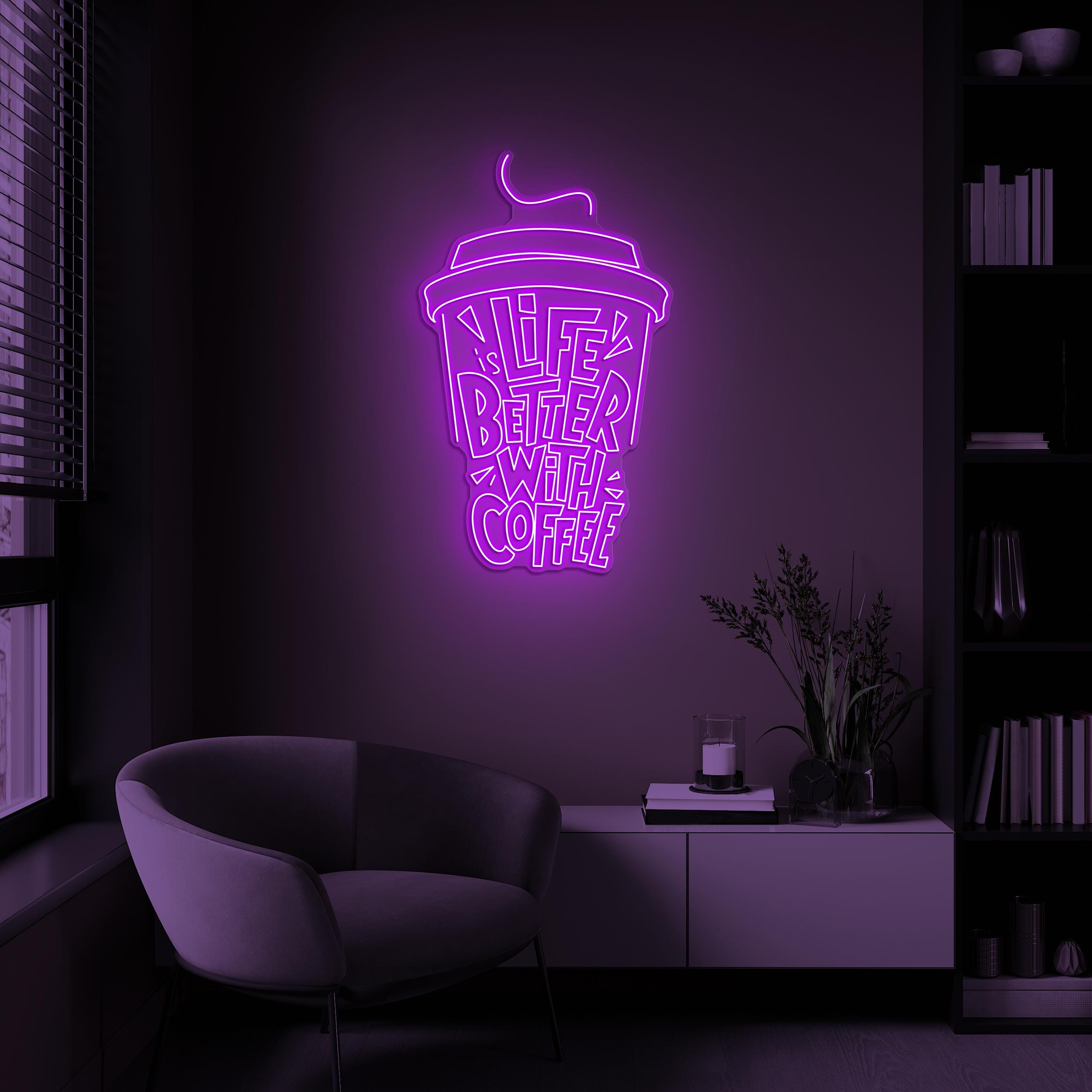 Life Better With Coffee Neon Sign, Life is Better With Coffee LED Light, Coffee Cup Wall Decor, Coffee Lover Gift, Home, Cafe, Shop Decor