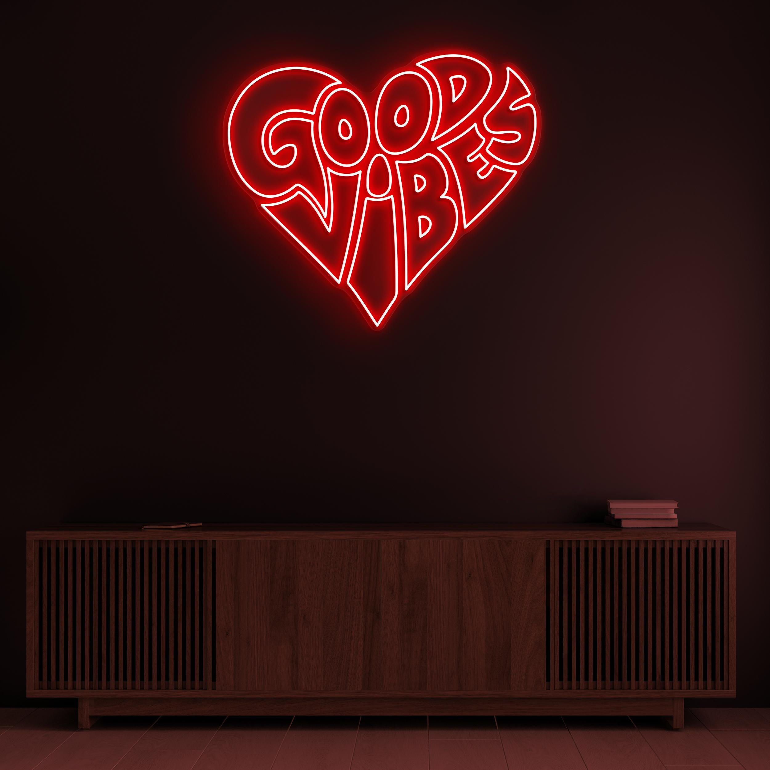 Good Vibes Neon Sign, Good Vibes LED Light, Heart Wall Decor, Good Vibes Love Wall Art, Party Neon Light, Home Wall Decor, Cafe Led Sign