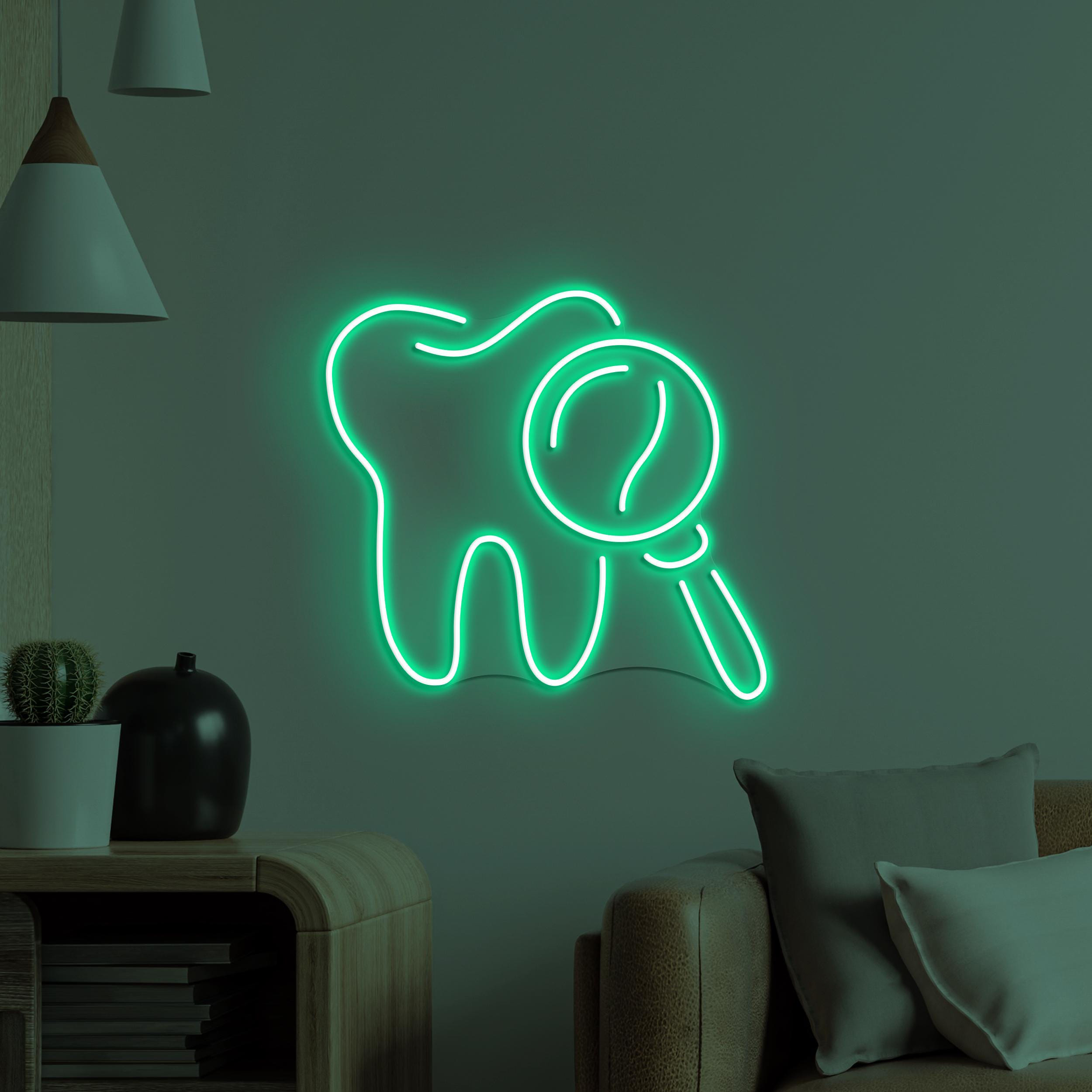 Tooth Neon Sign, Tooth LED Light, Dental Clinic Wall Art, Oral Care Neon Light, Medical Office Wall Decor, Tooth & Magnifying Glass Led Sign