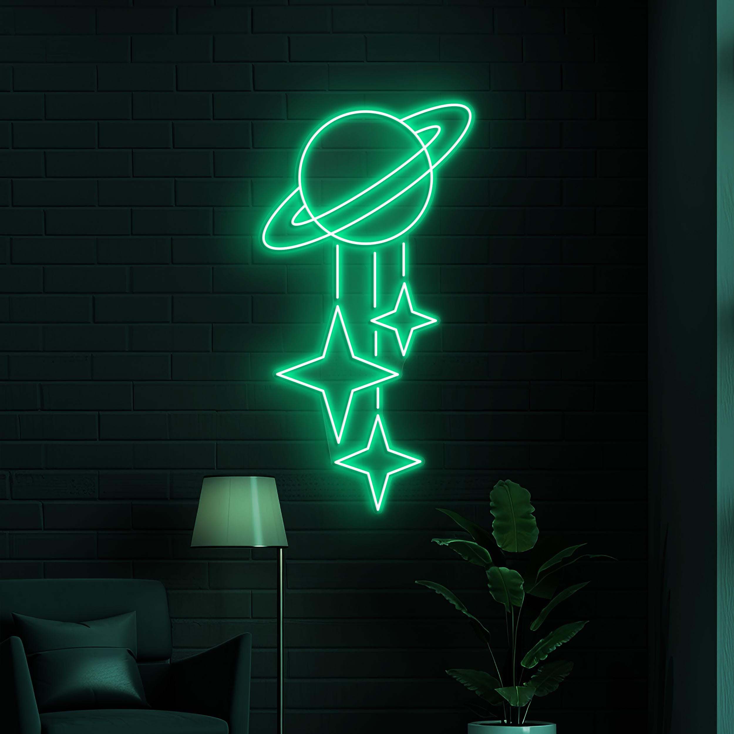 Planet and Stars Neon Sign, Planet and Stars LED Light, Galaxy LED Neon Art, Space Neon Light, Christmas Decor, Home Decor. Party Wall Art