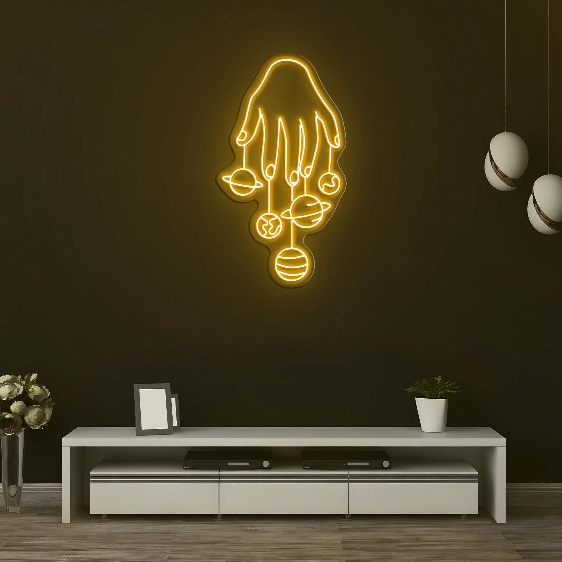 Hand Neon Sign, Planets LED Light Wall Decor, Galaxy Art, Cosmic Hand Neon Light, Planet Hand LED Sign, Room Wall Decor, Galaxy Neon Light