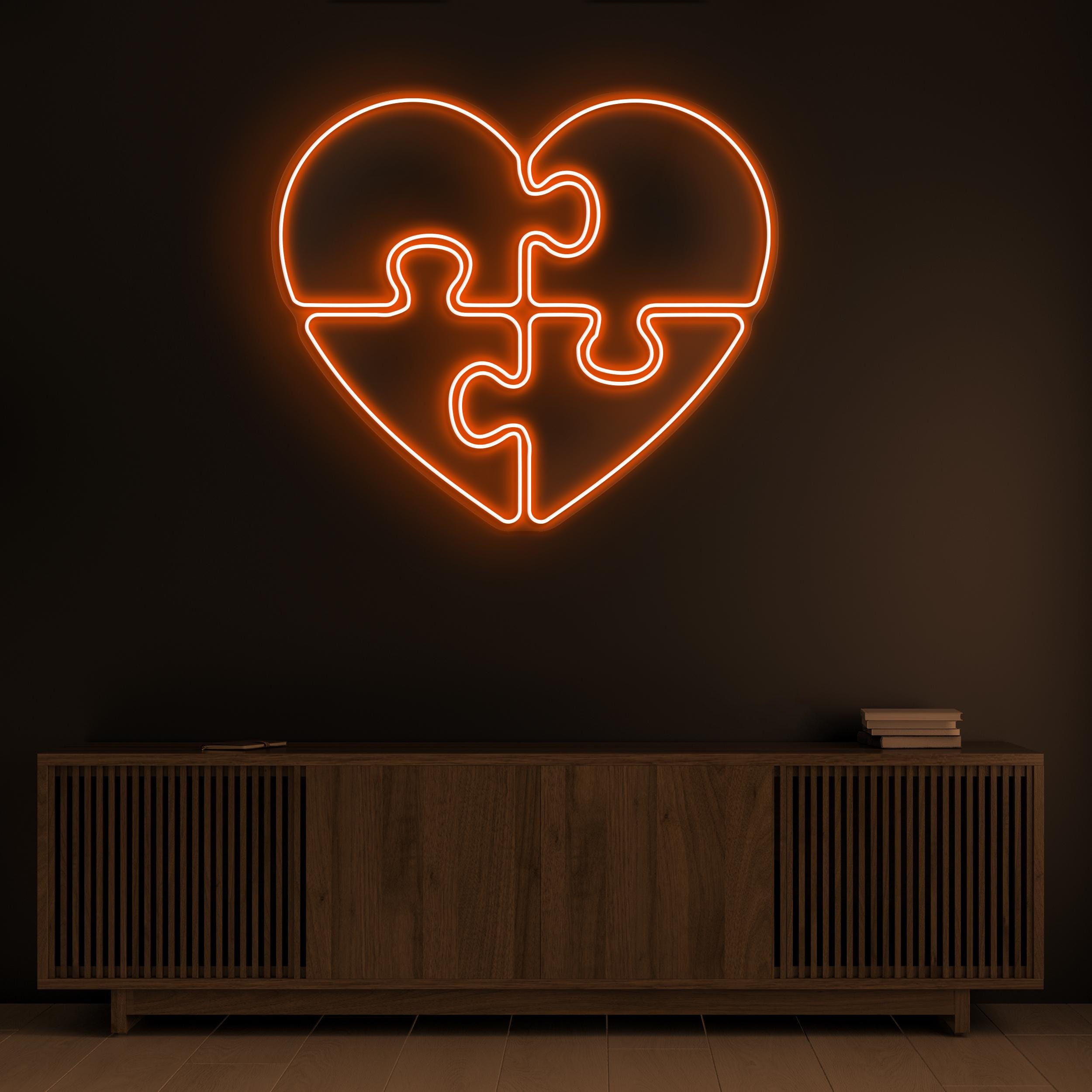 Puzzle Heart Neon Sign, Puzzle Heart LED Light, Heart Wall Decor, Game Room Wall Art, Matching Hearts LED Sign, Love Puzzle Neon Decor