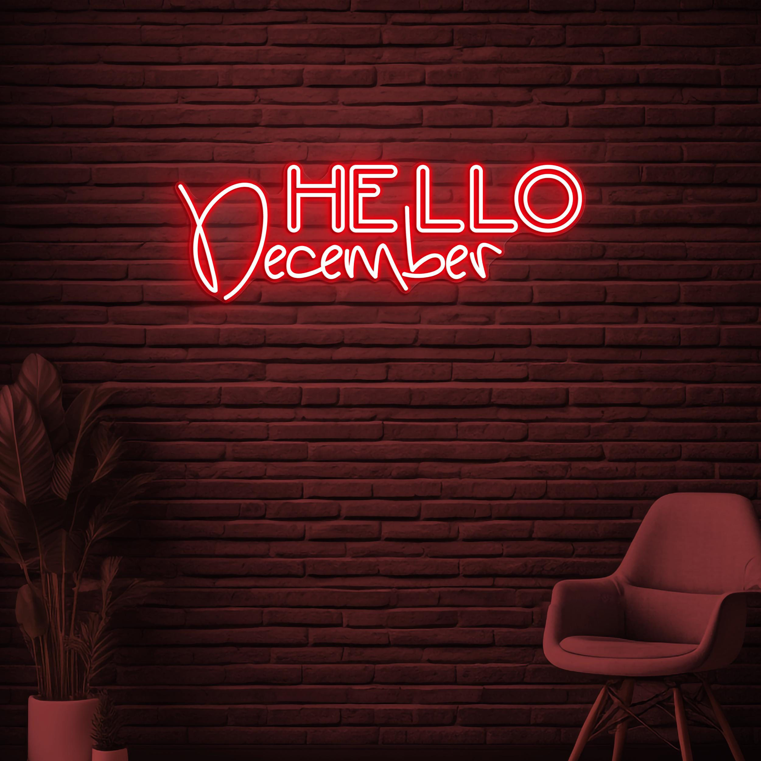 Hello December Neon Sign, Hello December LED Light, Calendar Wall Decor, Home Wall Art, Personalized December Neon Sign, Party Neon Decor