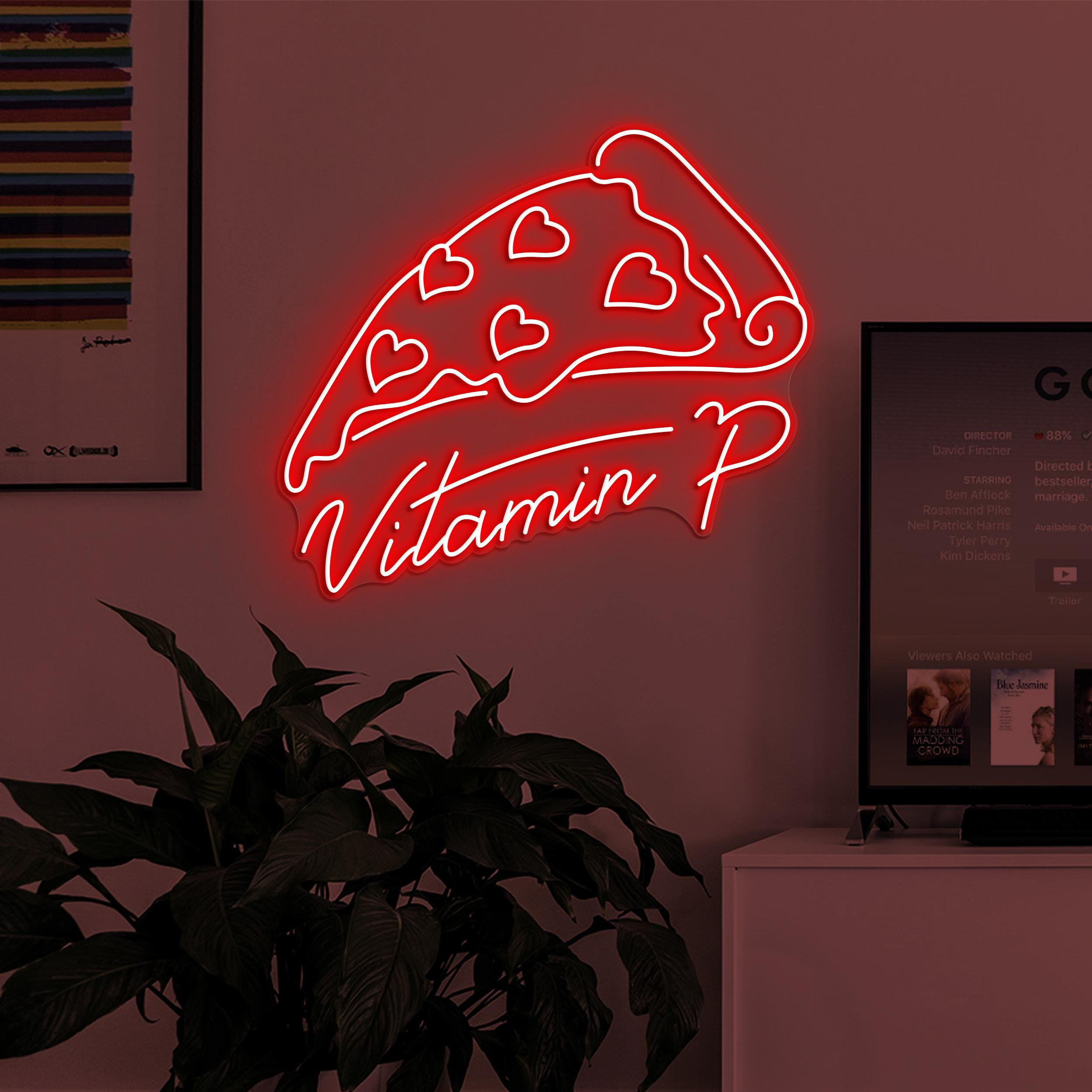 Pizza Neon Neon Sign, Pizza Vitamin P LED Light, Vitamin P Logo Wall Decor, Pizza Cafe Wall Art, Heart Pizza Wall Art, Love Pizza Neon Sign