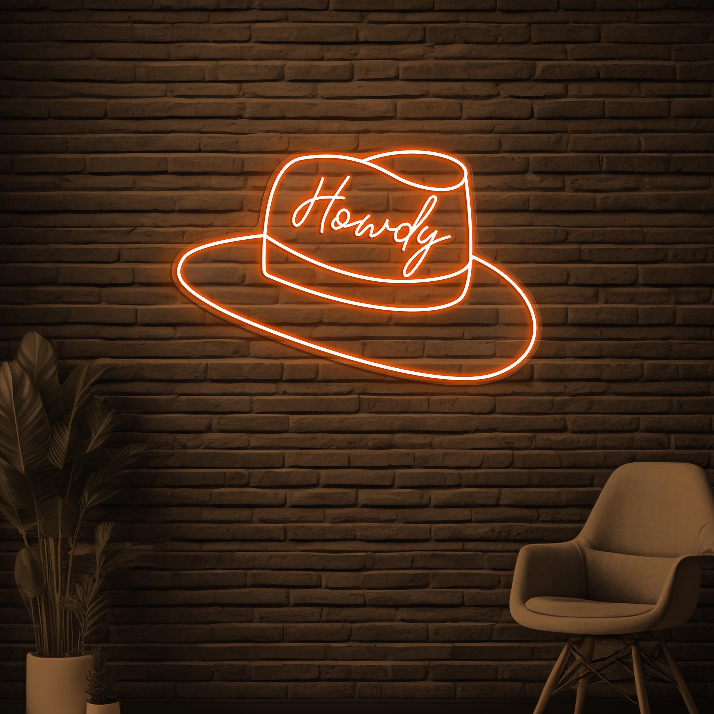 Howdy Hat Neon Sign, Howdy Hat LED Light, Cowboy Hat Wall Decor, Home Wall Art, Custom Sign, College Student Dorm Decor, Hat Shop Neon Decor