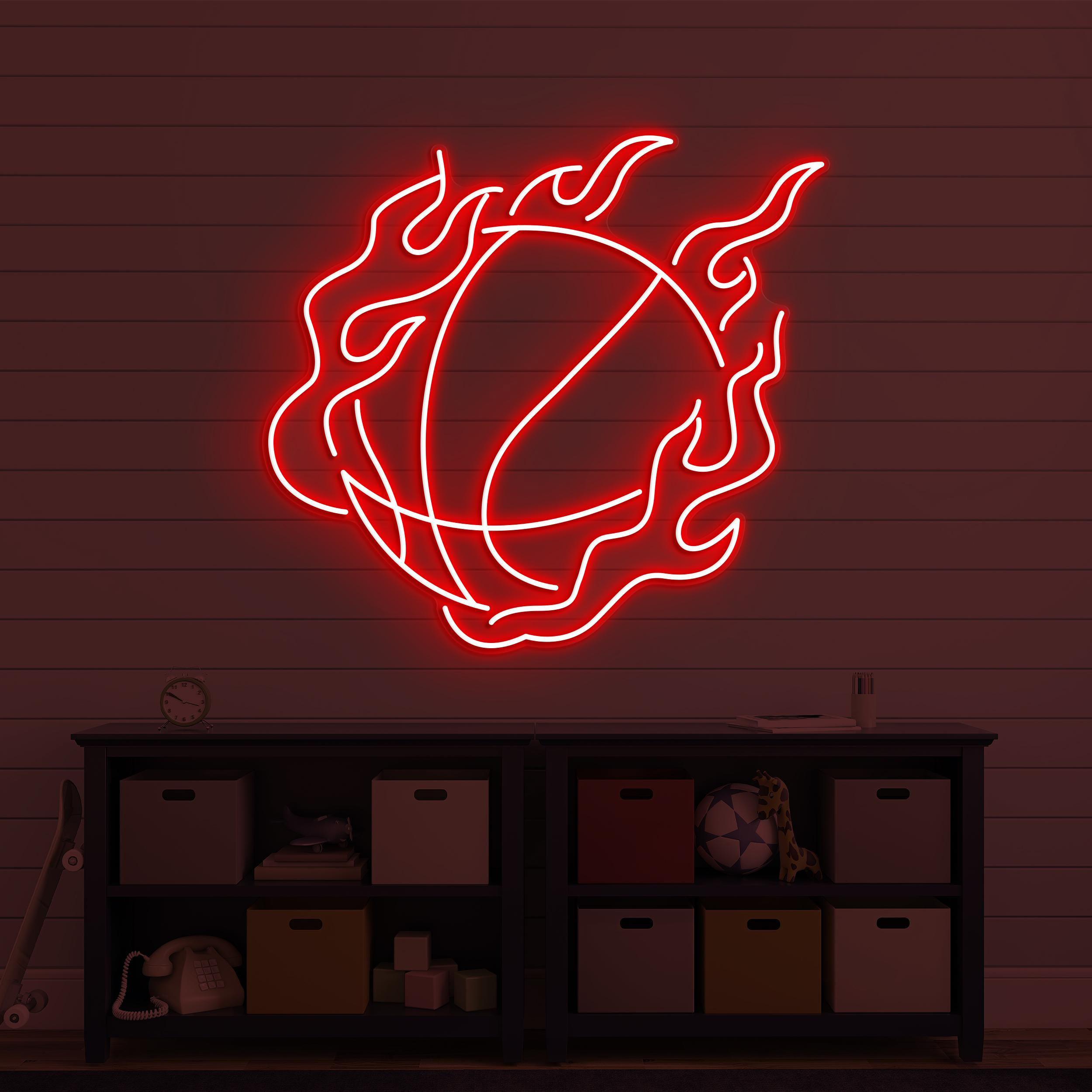 Flaming Basketball Neon Sign, Flaming Basketball LED Light, Fire Ball Wall Decor, Sports Club Wall Decor, Game Room Neon Light, Ball Lover