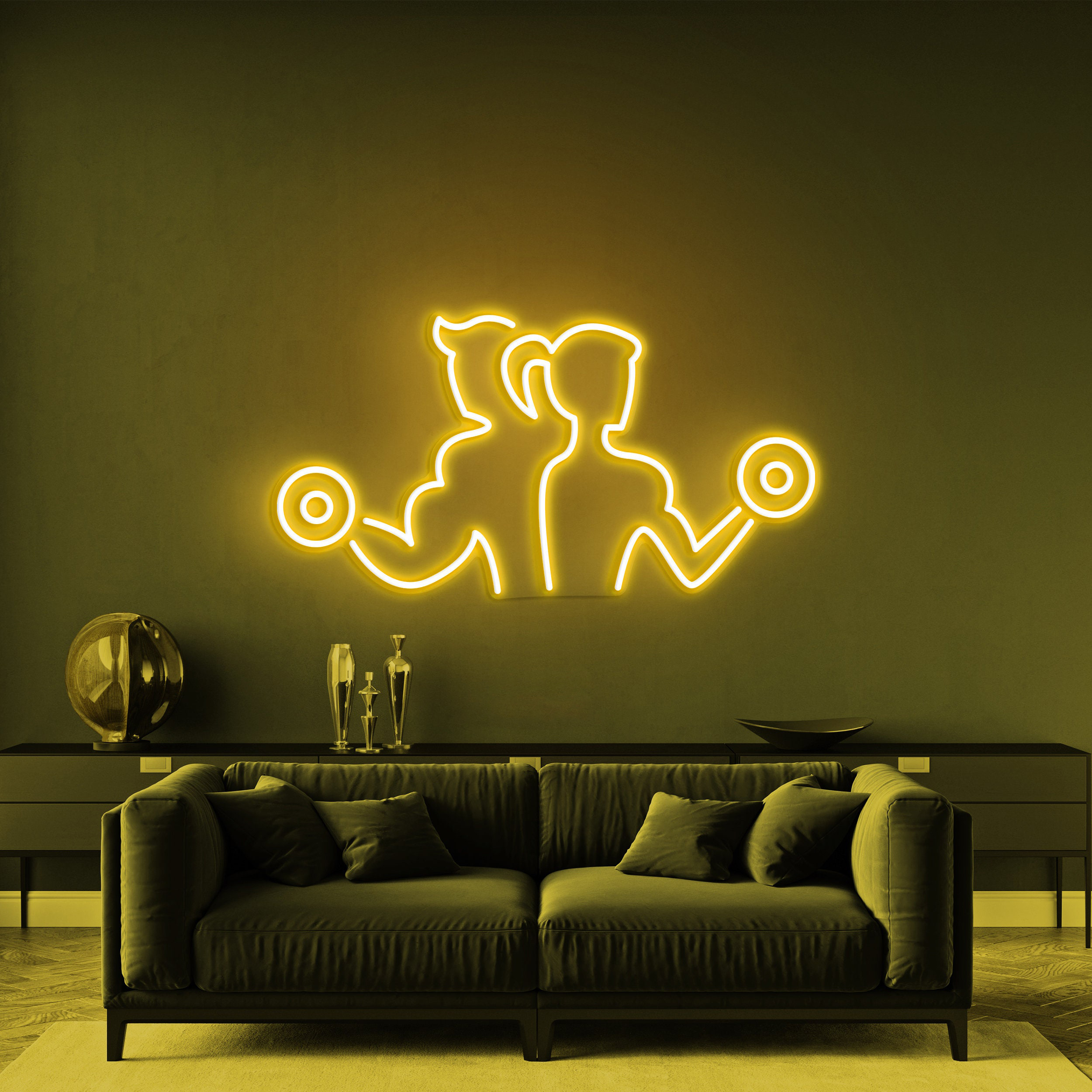 Gym Neon Sign, Man and Woman with Dumbbells Light, Fitness Decor, Custom Gym Signs, Barbell Weightlifting Sign,Neon Light for Gyms and Shops