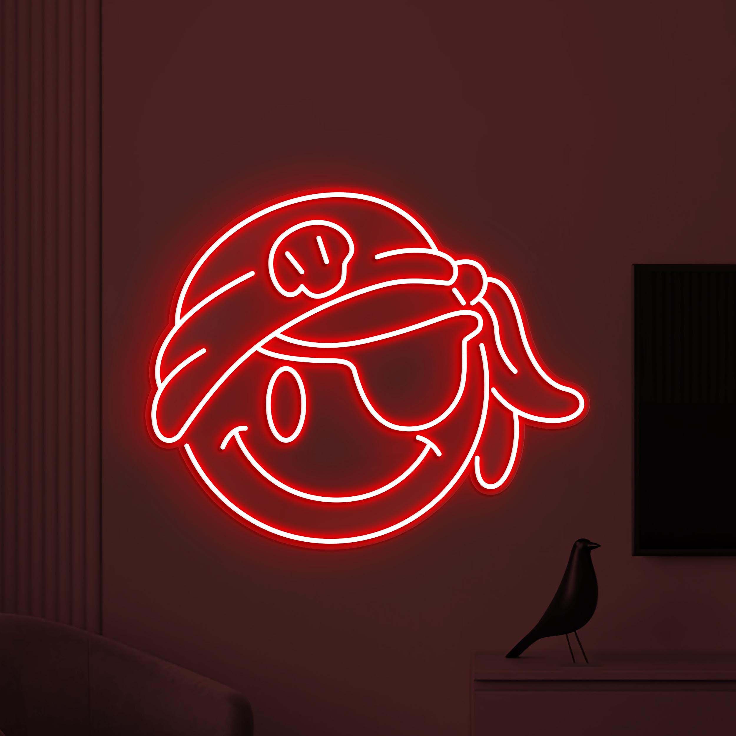 Pirate Smiley Face Neon Sign, Pirate Smiley Emoji LED Light, Smiley Face Wall Decor, Kids Room Wall Art, Pirate Emoji Sign, Bedroom Neon Art