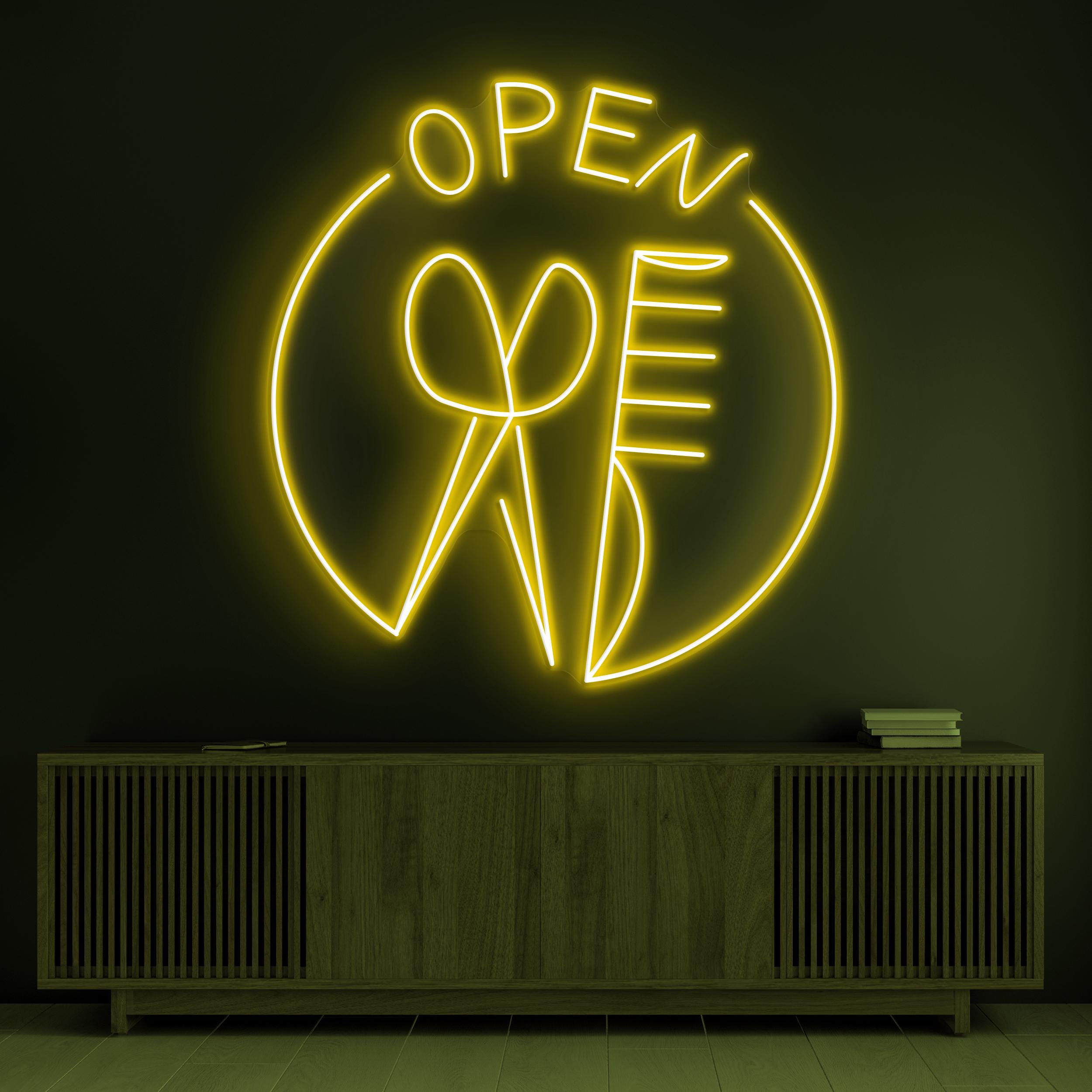 Open Barber Shop Neon Sign, Open Barber Shop LED Light, Scissor & Comb Wall Decor, Haircut Shop Wall Art, Hair Beauty Neon Light, Custom Art