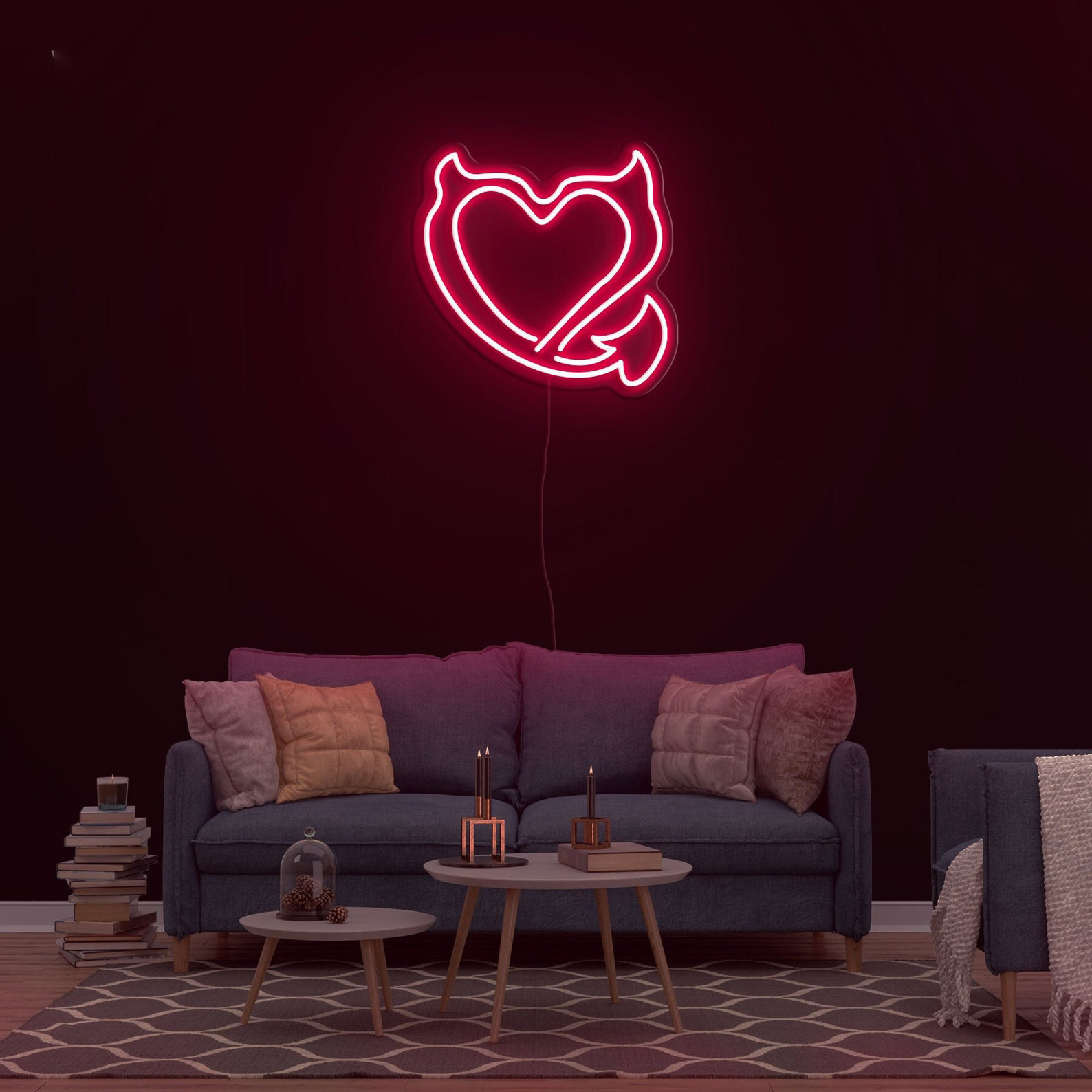 Devil Heart Neon Sign, Devilish Heart Wall Light, Heart Neon Sign, Heart Neon Lights for Bedroom, Wedding, Kids Room, Gift for Heart Lovers