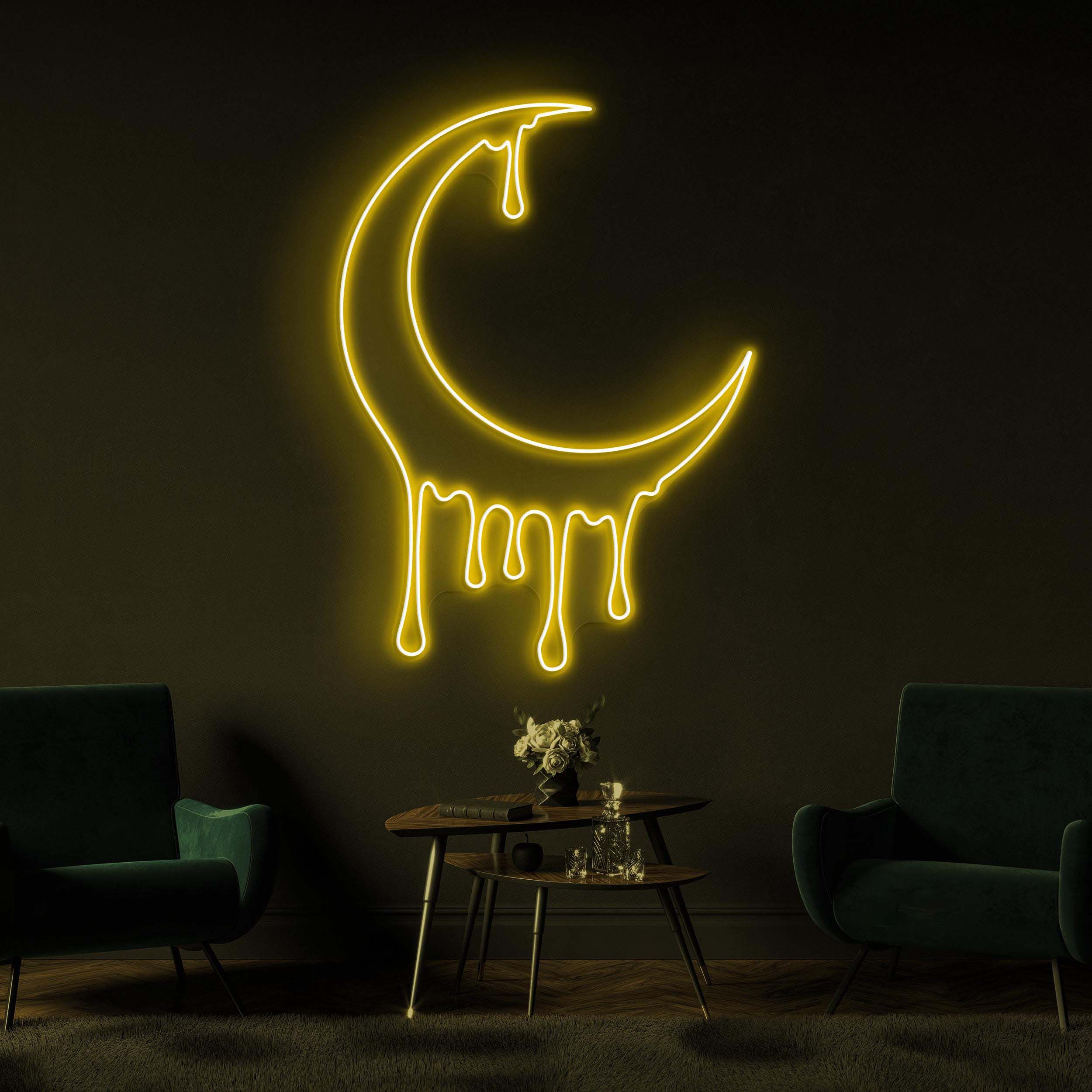 Melting Moon Neon Sign, Melting Moon LED Light, Crescent Moon Wall Art, Dripping Moon Wall Decor, Kids Room Neon Light, Home Neon Decor