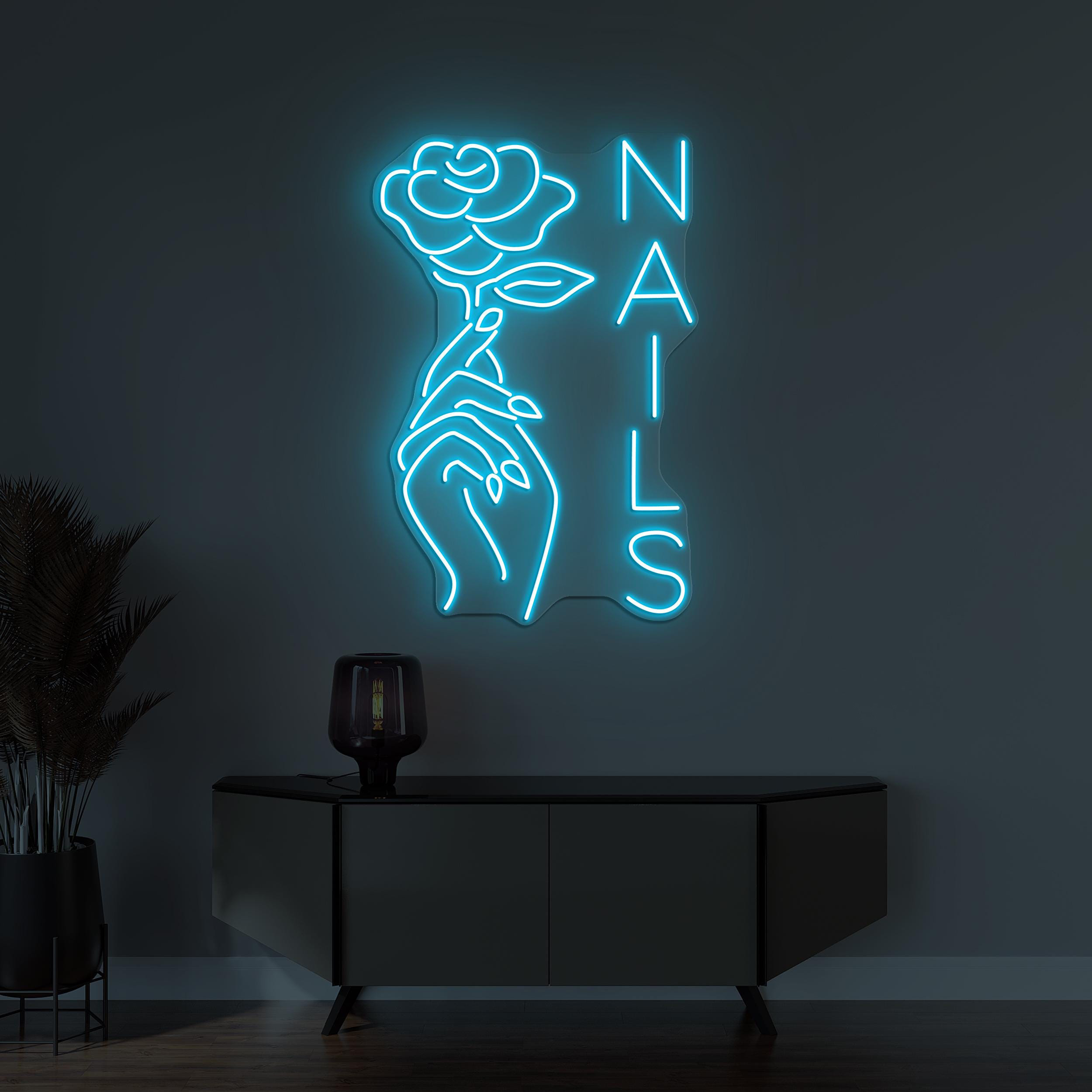 Nails Neon Sign, Nails LED Light, Hand Hold Rose Wall Decor, Custom Neon Sign, Nails Logo Neon Art, Beauty Saloon Wall Art, Manicure Sign