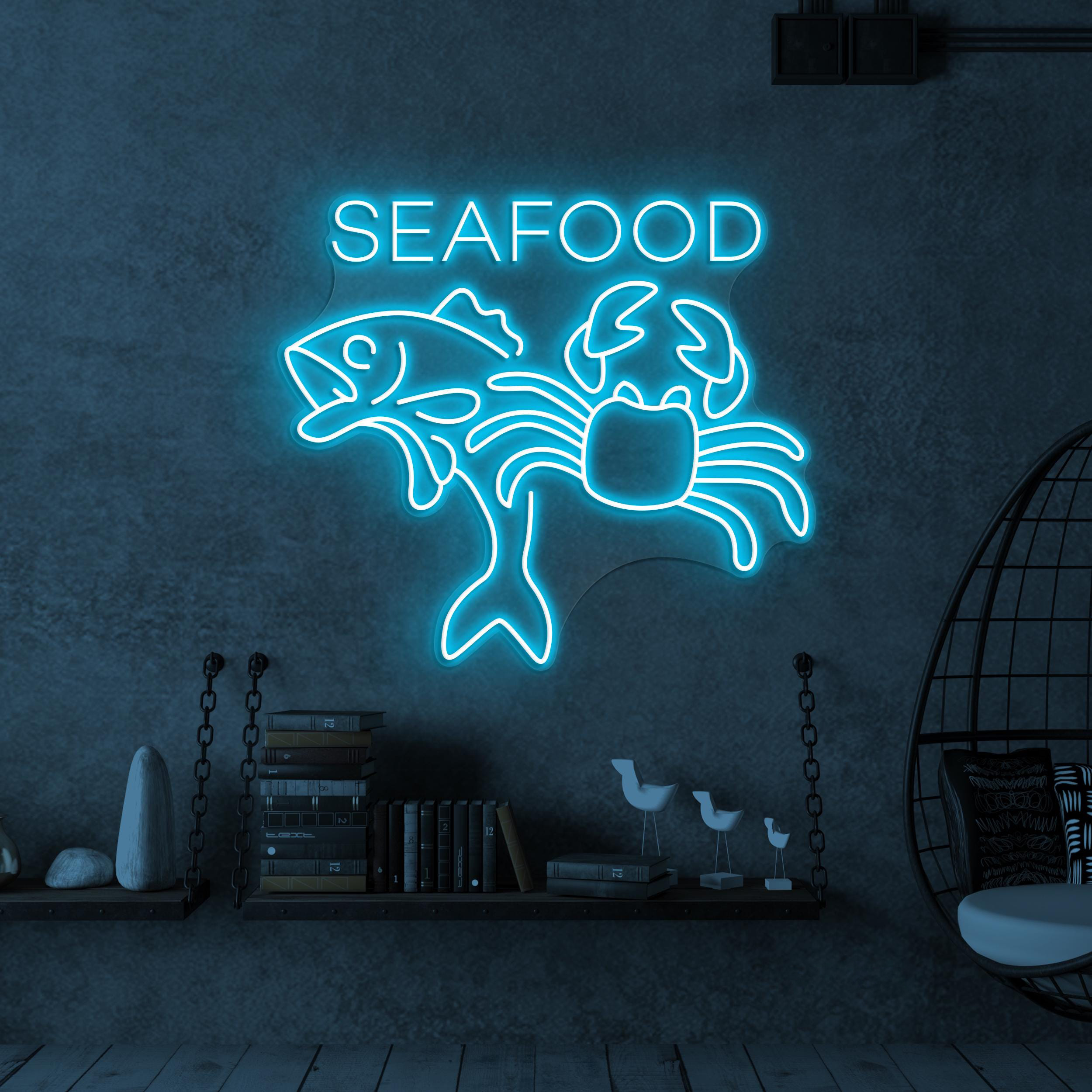 Seafood Neon Sign, Seafood LED Light, Fish Shop Wall Decor, Crab Wall Art, Seafood Restaurants Neon Led Light, Beach Neon Decor, Seafood Art