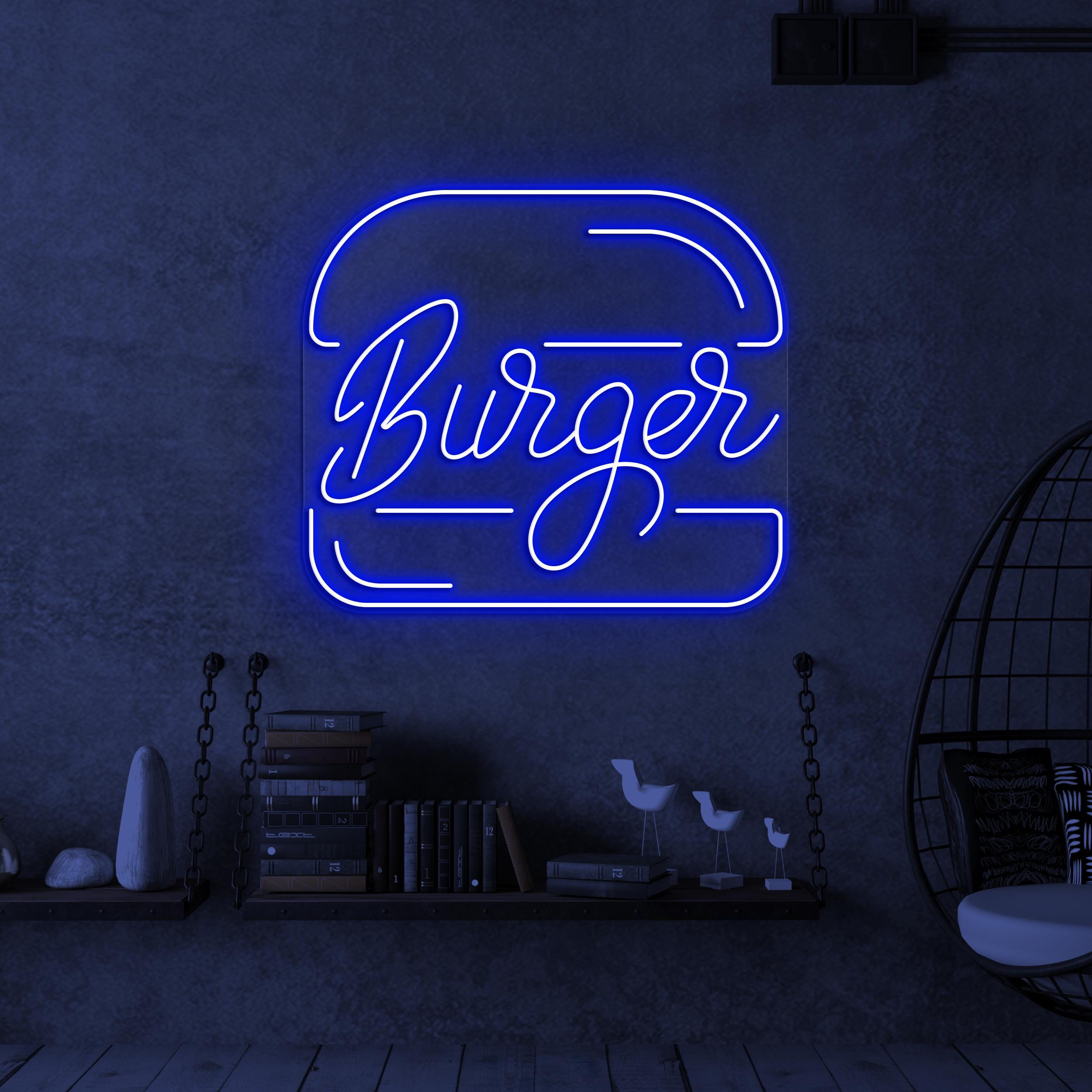 Burger Neon Sign, Hamburger LED Light, Fast Food Decor, Burger Logo Sign, Burger Lover Gift, Hamburger Neon Art, Sign, Restaurant Neon Sign