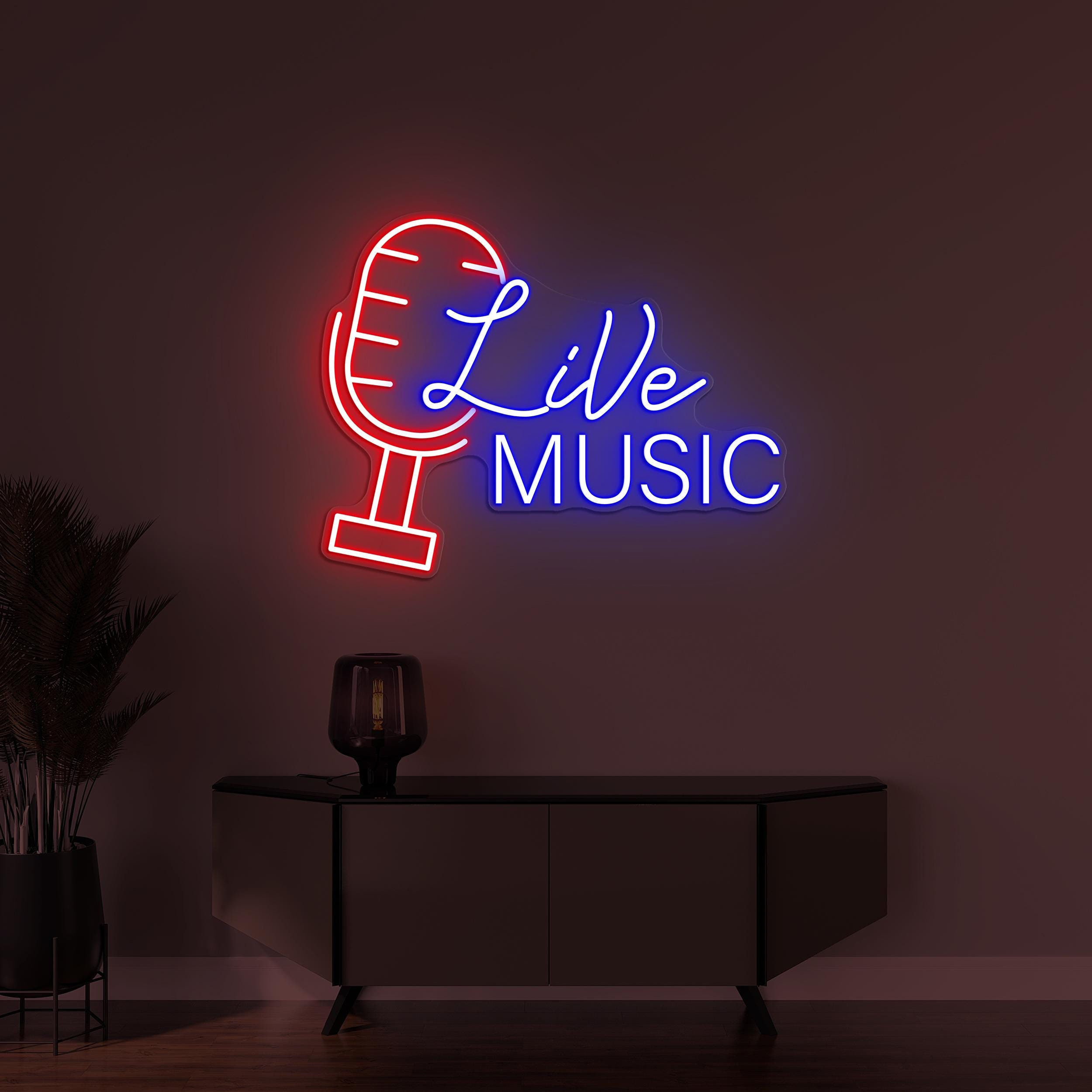 Live Music Neon Sign, Live Music LED Light, Microphone Wall Decor, Music LED Neon Art, Concert Wall Light, Music Studio Decor, Music Lover