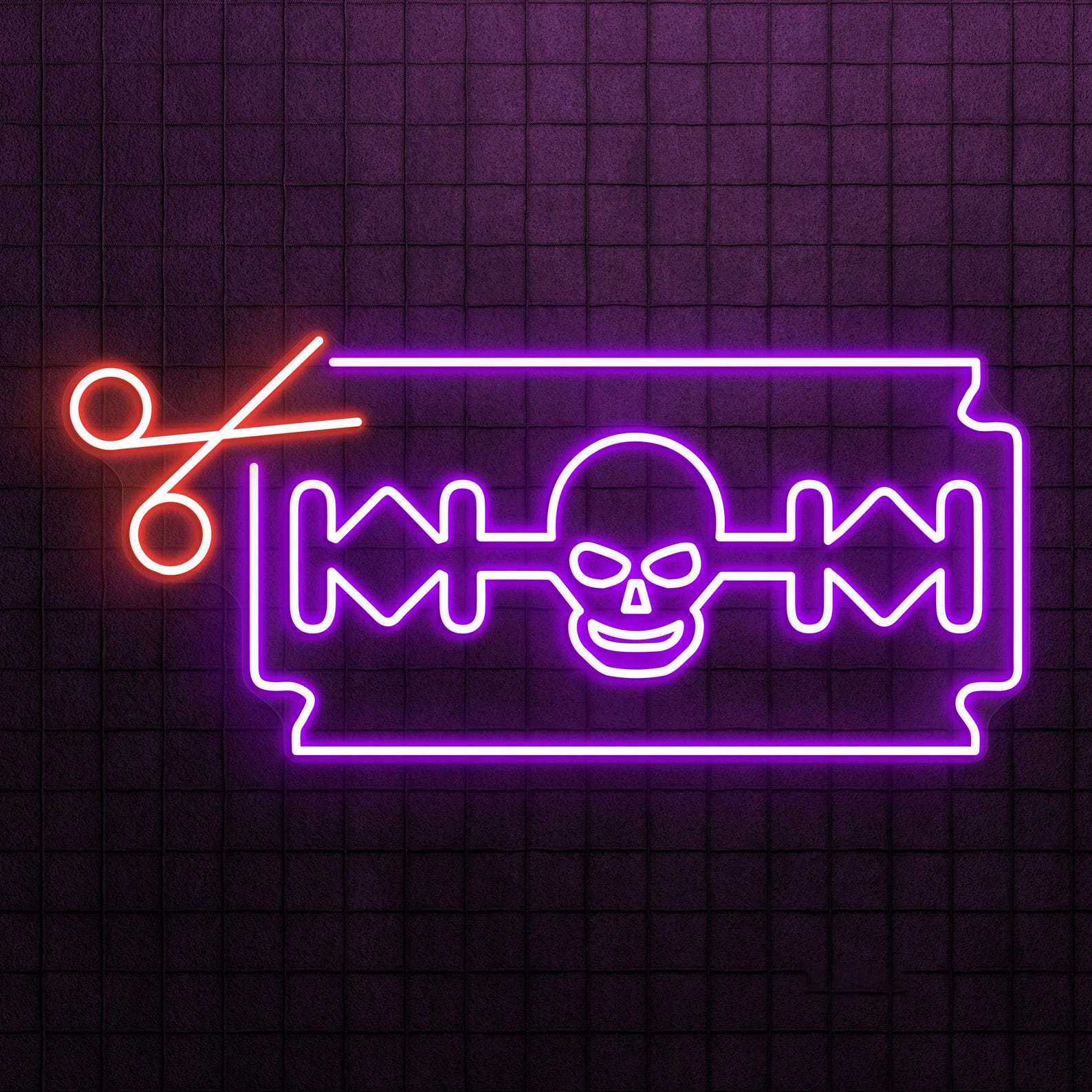 Razor Blade & Skull Neon Sign, Razor With Skull LED Light, Scissor Wall Decor, Tattoo Wall Art, Barber Business Neon Light, Led Shop Decor