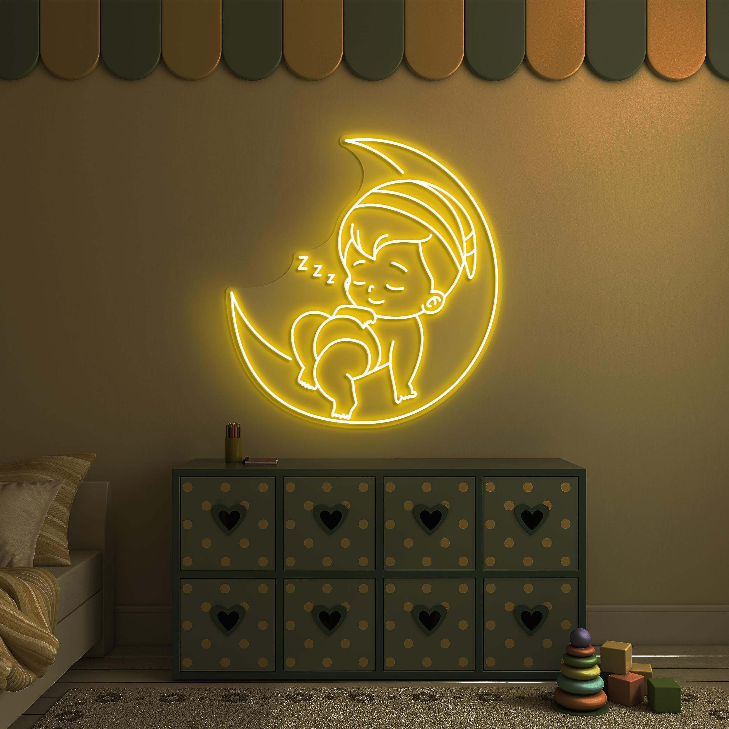 Baby on Moon Neon Sign, Baby on Moon LED Light, Baby Sleeping Wall Decor, Custom Neon Sign, Cute Baby Wall Art, Nursery and Room Wall Décor