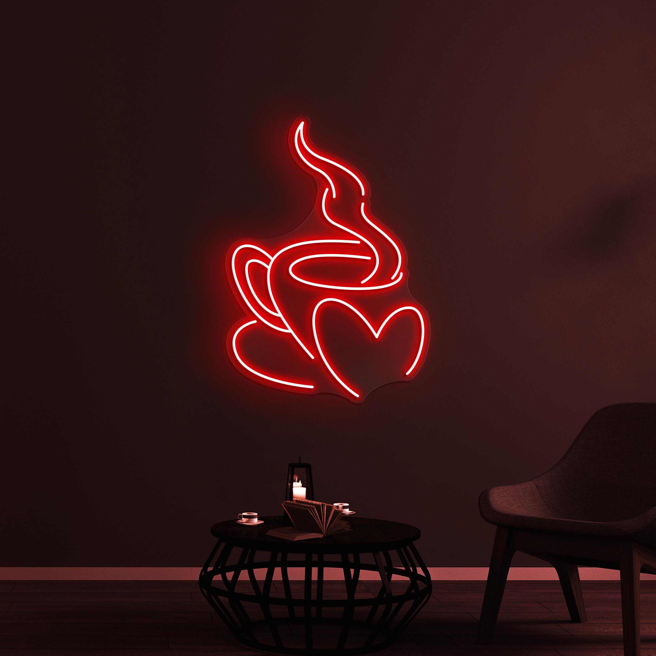 Coffee Love Neon Sign, Coffee Love LED Light, Coffee Cup With Heart Wall Decor, Heart Neon Sign, Coffee Shop Neon Light, Cafe Bar Led Sign