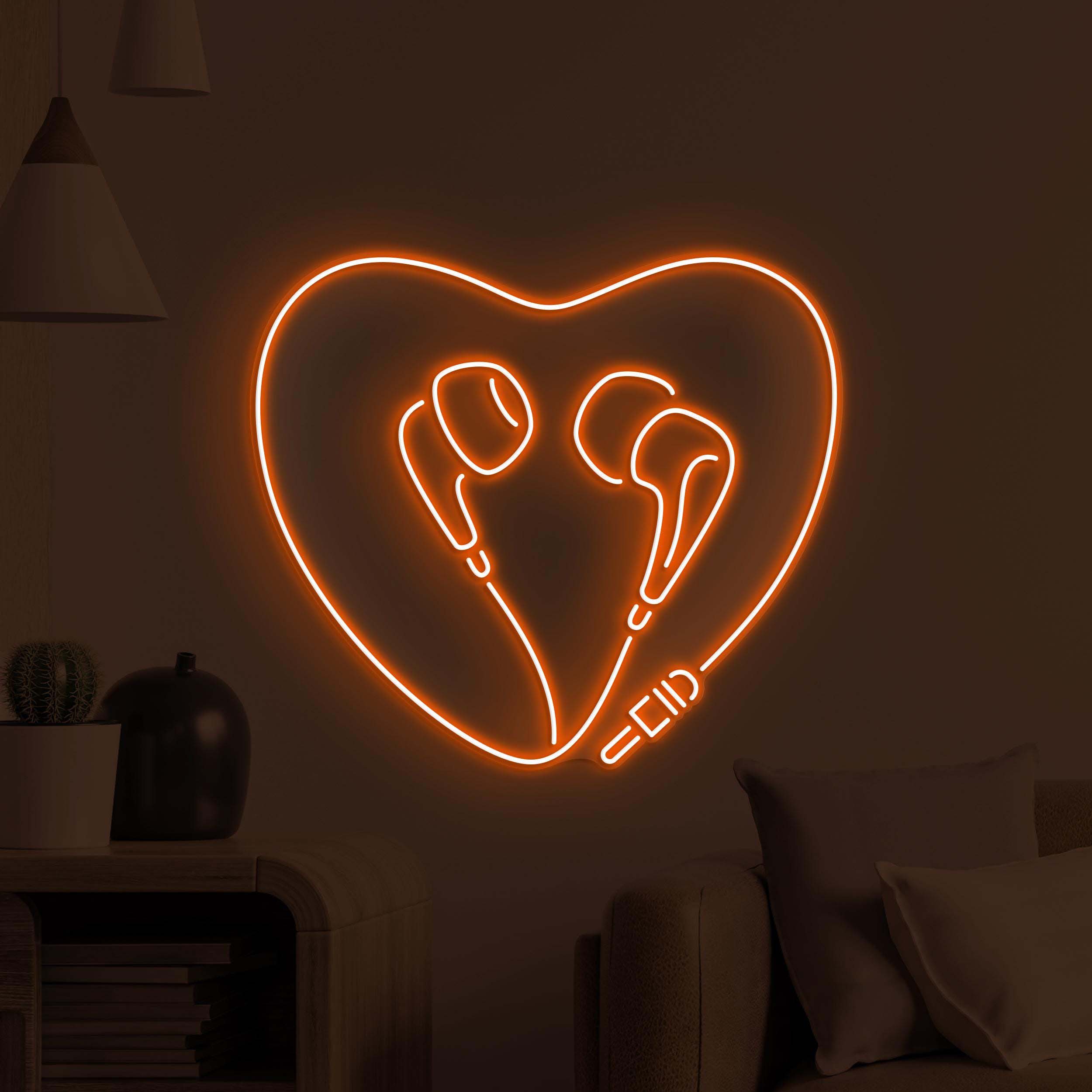 Heart Earphone Neon Sign, Headphones Heart LED Light, Love Beats Wall Decor, Home Neon Light, Music Heart Wall Art, Music Love Neon Decor