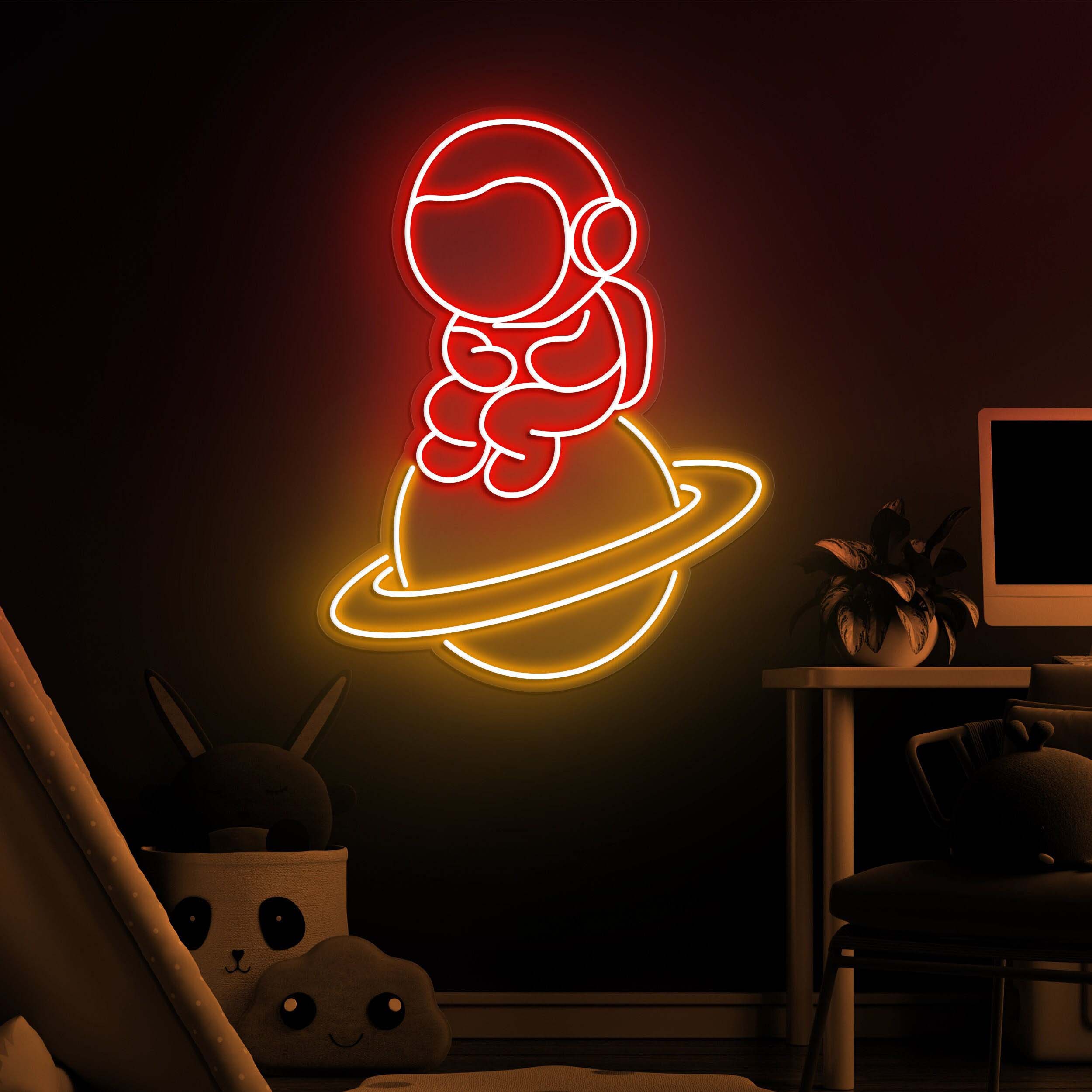Astronaut Neon Sign, Astronaut on Planet Neon Light, Space Art, LED Neon Sign, LED Lights for Bedroom, Game Room, Space Lovers & Kids' Gifts