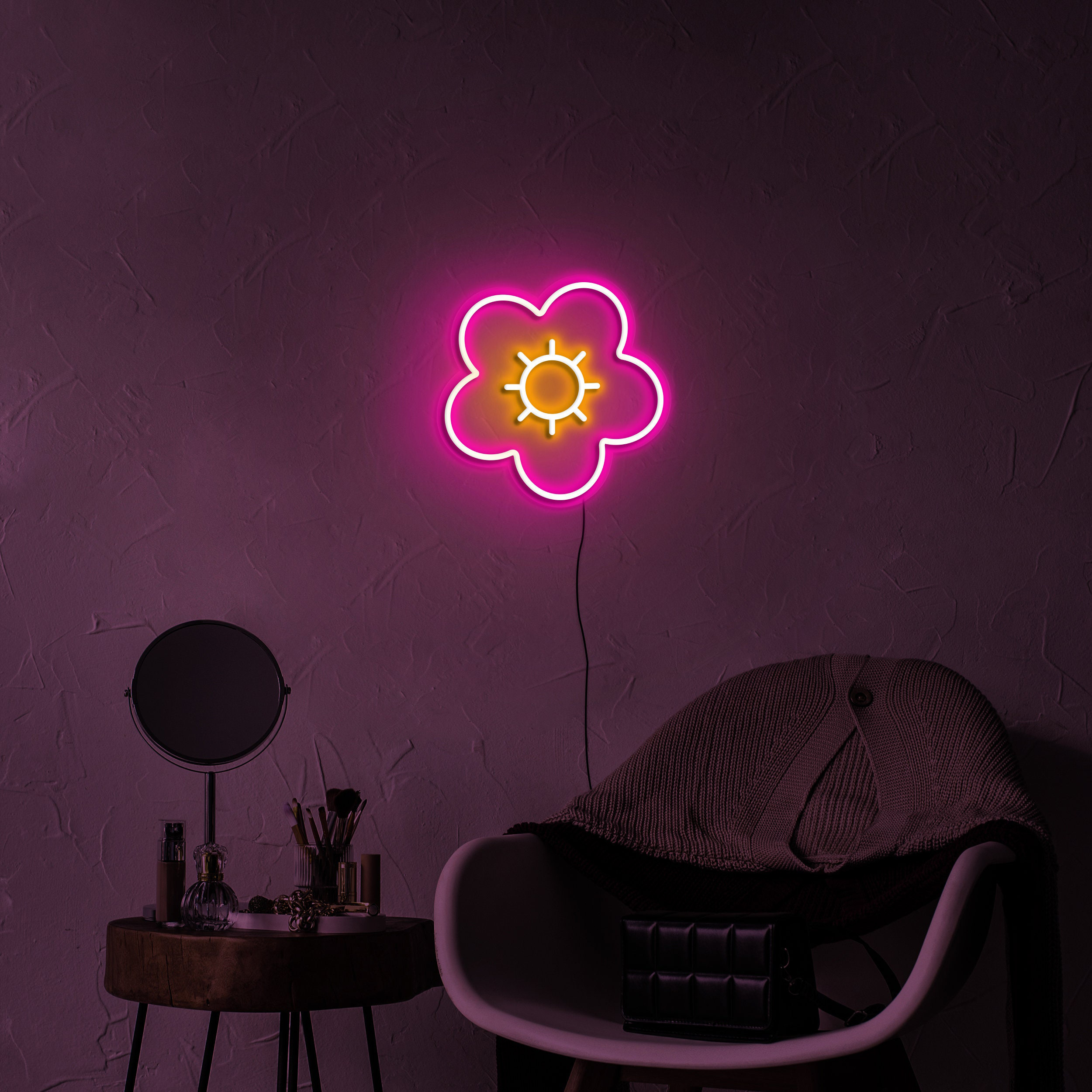 Poppy Neon Sign Flower, Daisy LED Lights USB Powered Wall Decor Girls Room, Home Shop Wedding Birthday Party Popping Neon, Kids Room Decor