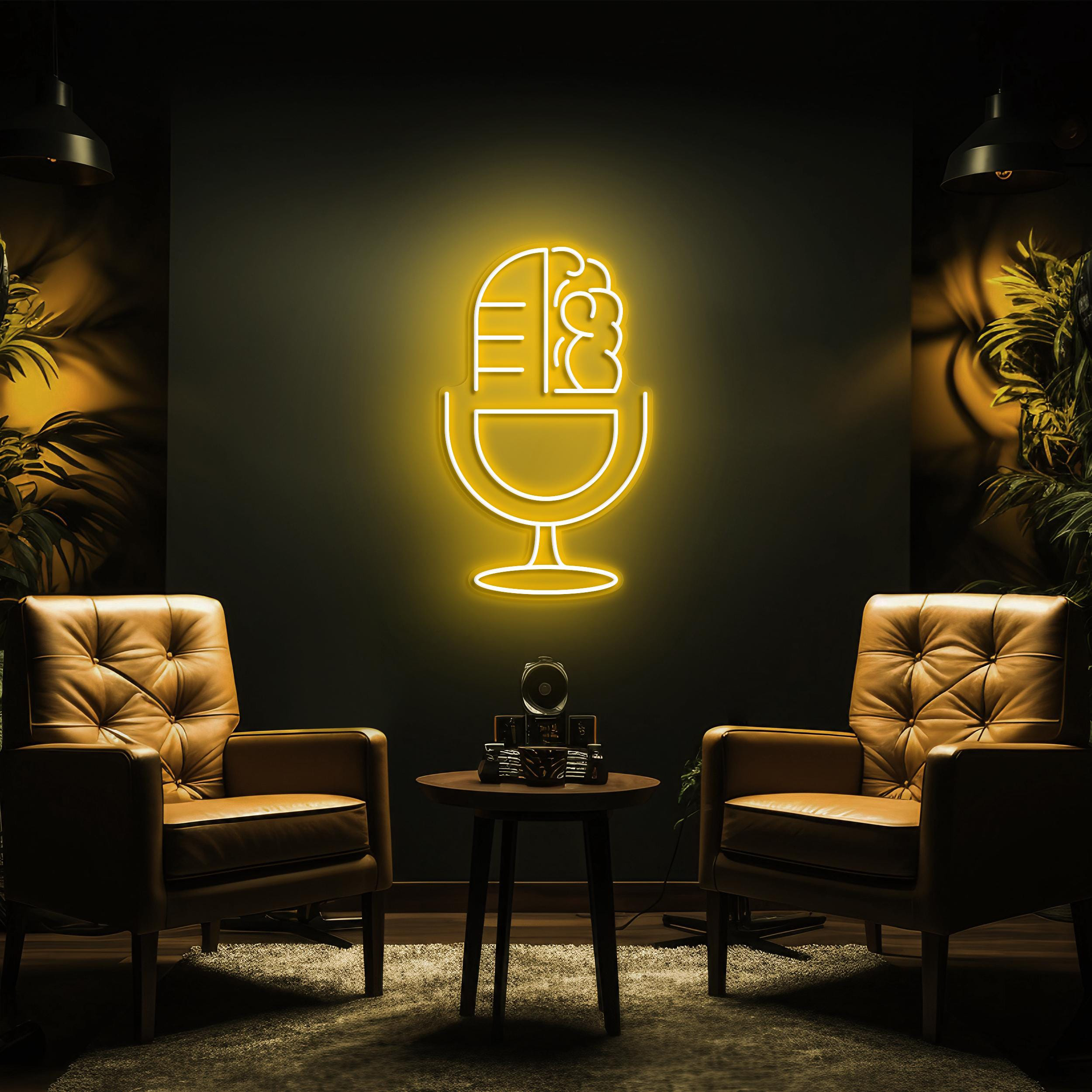 Brain and Mic Neon Sign, Podcast Microphone LED Light, Wall Art for Recording Studio, Home Decor, Podcast Radio Music Club, Personalized Art