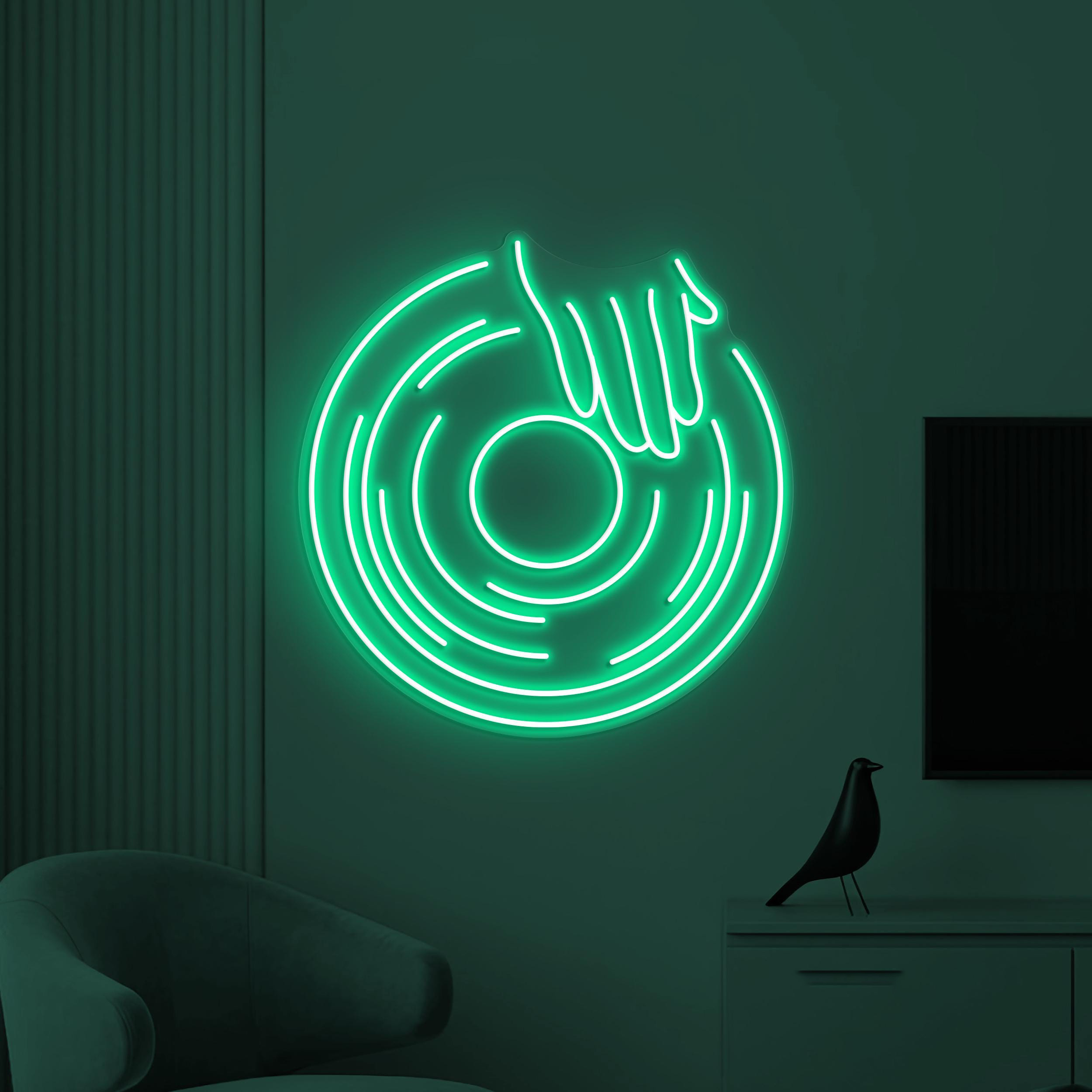 Vinyl Neon Sign, Vinyl Record LED Light, Vinyl Spin Wall Decor, Vinyl With Hand Wall Art, DJ Wall Light, DJ Room Neon Decor, Music Room Sign