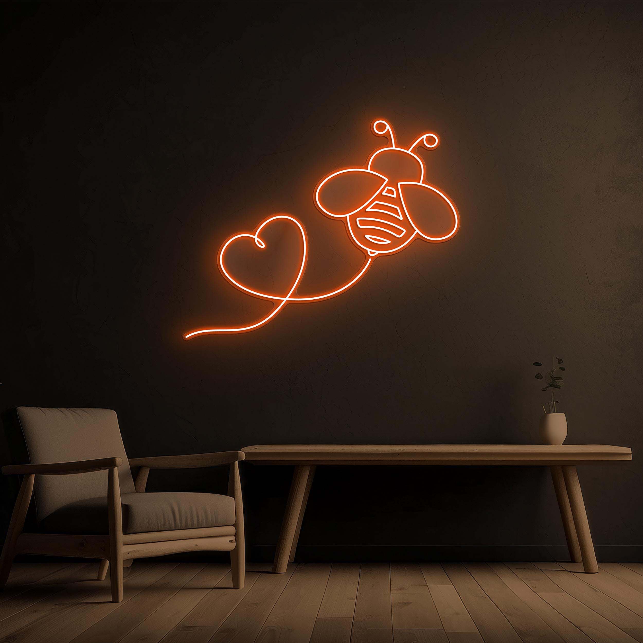 Bee Heart Neon Sign, Bee Heart LED Light, Bee Heart Wall Art, Flying Bee Heart Line Sign, Home, Room, Birthday & Party Decor, Bee Lover Gift