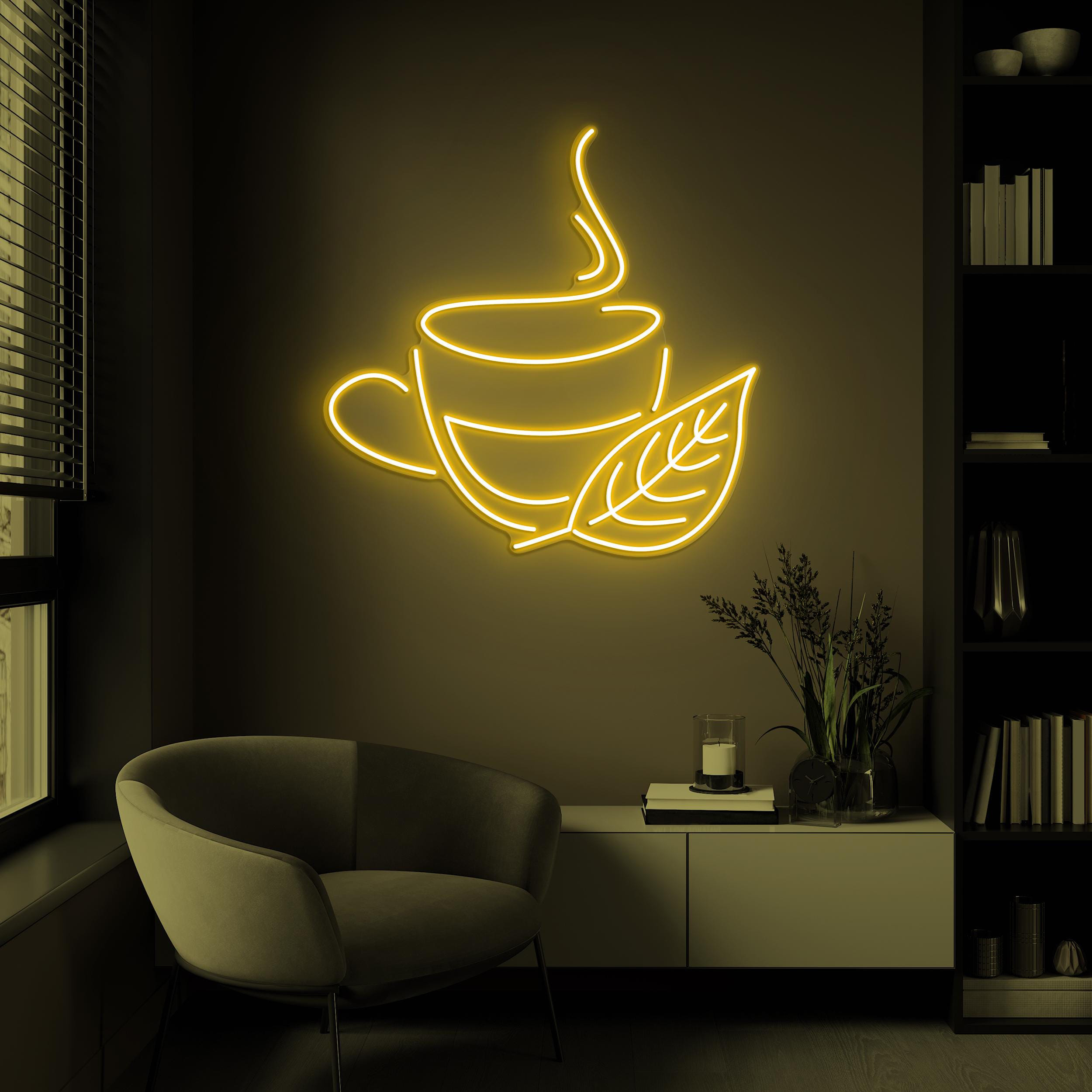 Green Tea Cup Neon Sign, Green Tea Cup LED Light, Leaf LED Sign, Green Tea Cup Wall Art, Green Tea Lover Gift, Drink Shop, Tea Store Decor