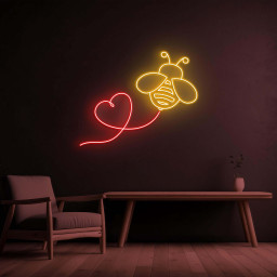Bee Heart Neon Sign, Bee Heart LED Light, Bee Heart Wall Art, Flying Bee Heart Line Sign, Home, Room, Birthday & Party Decor, Bee Lover Gift