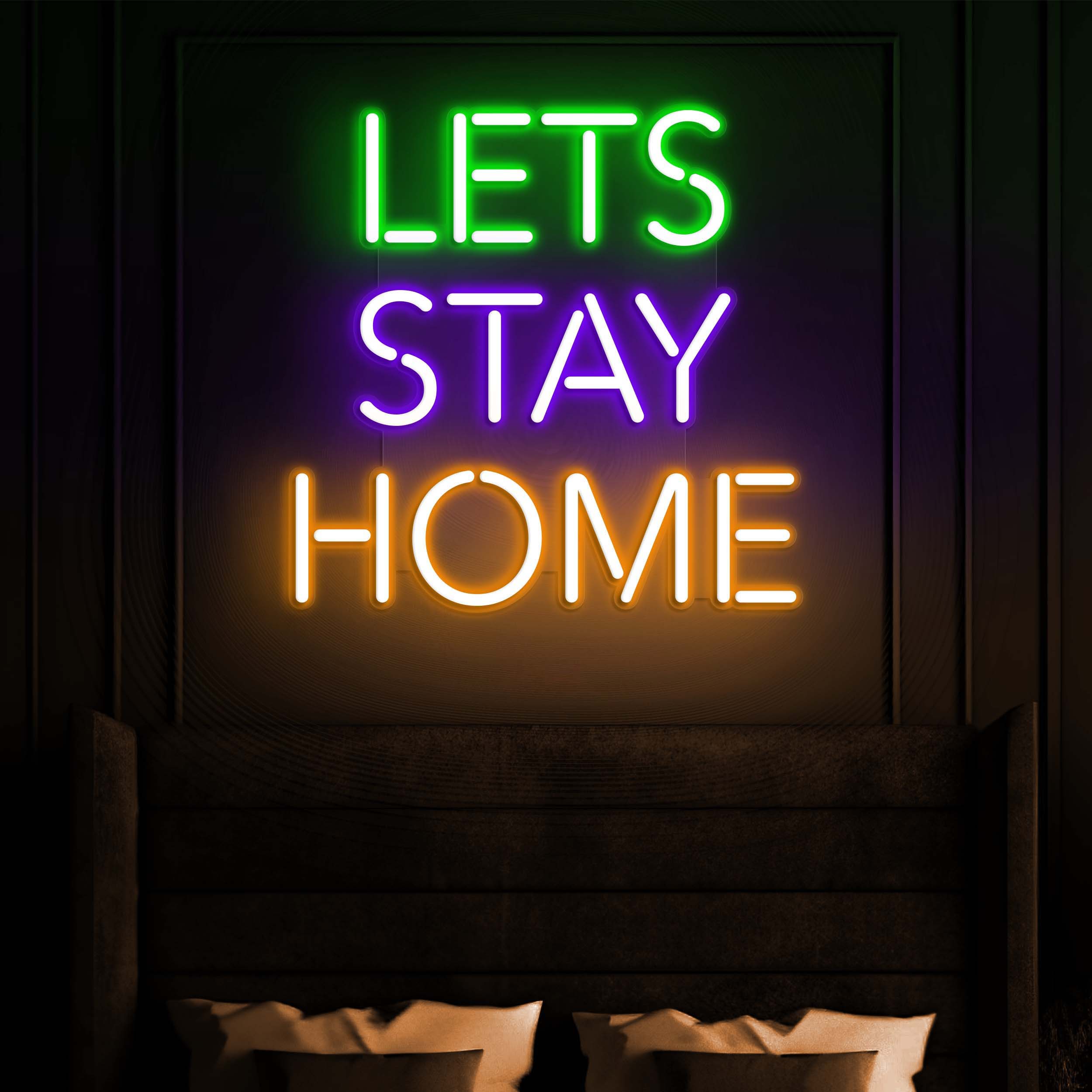 Let's Stay Home Neon Sign - Custom LED Light, Home Wall Decor, Bedroom & Living Room Art, Personalized Gift, Kitchen Sign, Cozy Room Decor