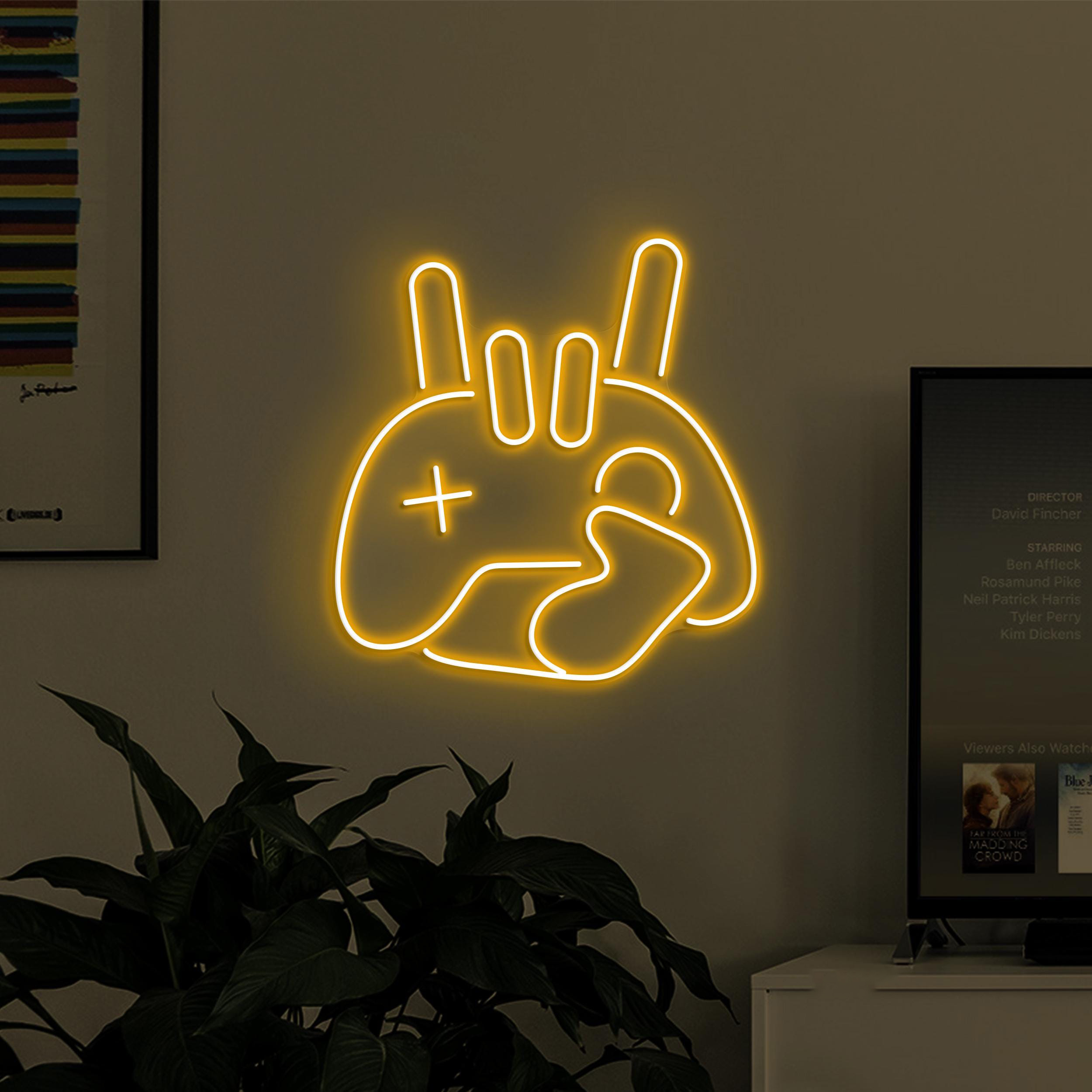 Game Rock Neon Sign, Game Rock LED Light, Game Rock Hand Wall Decor, Game Controller Neon Art, Kids Room Wall Art, Game Room Neon Light