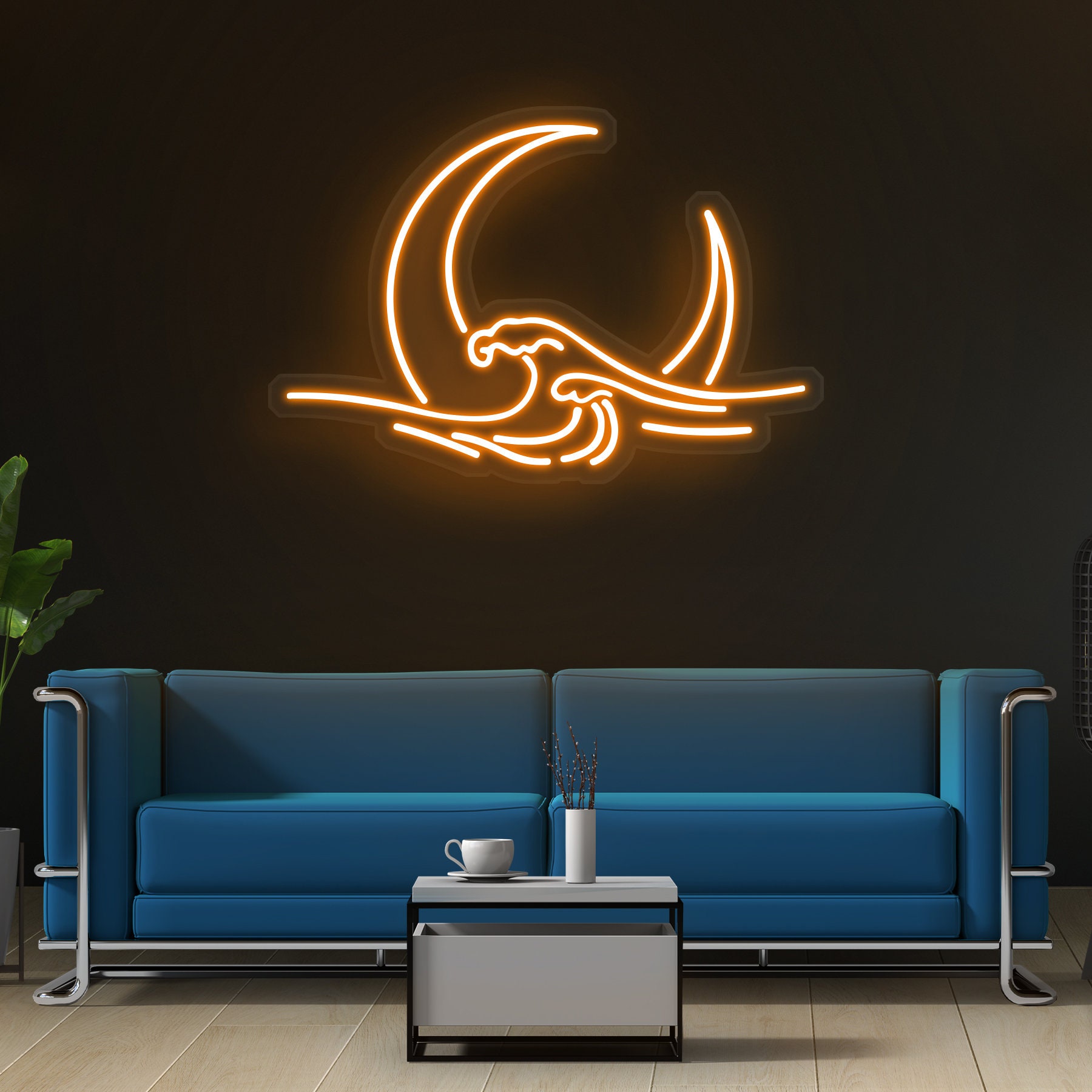 Moon Neon Sign, Moon Wave LED Light, Wall Decor for Bedroom, Room Art, Moonrise Neon Light for Home Decor, Moonlight Wall Decor, Gift Idea