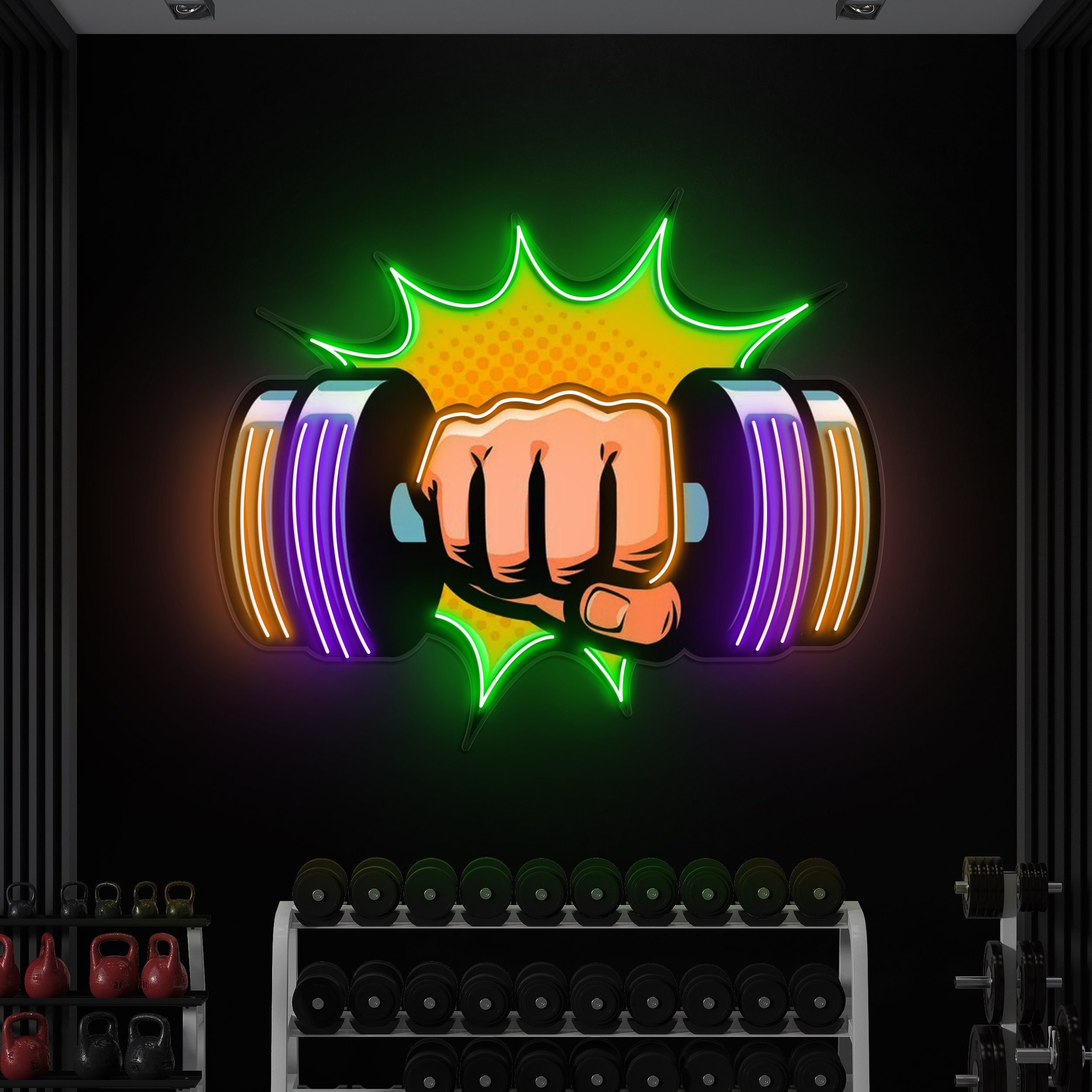 Dumbbell Neon Light Sign, Arm with Dumbbell Neon Pop Art, Gym Decor, Fitness Neon Sign for Room, Shop, Business, Home Gym, Workout Room,Gift