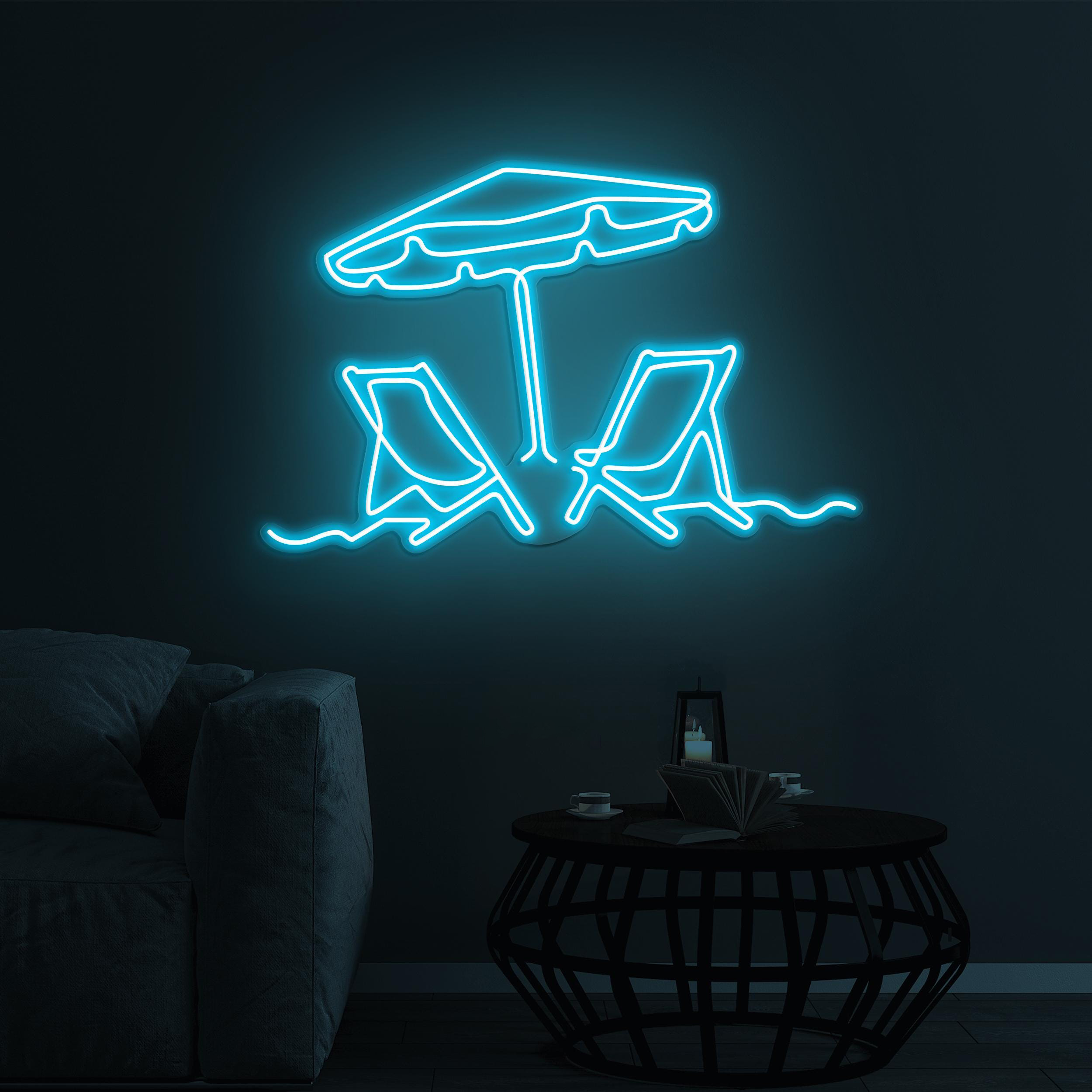 Umbrella and Chairs Neon Sign, Umbrella and Chairs LED Light, Beach Scene LED Neon Art, Summer Beach Decor, Home Wall Art, Gallery Art Sign