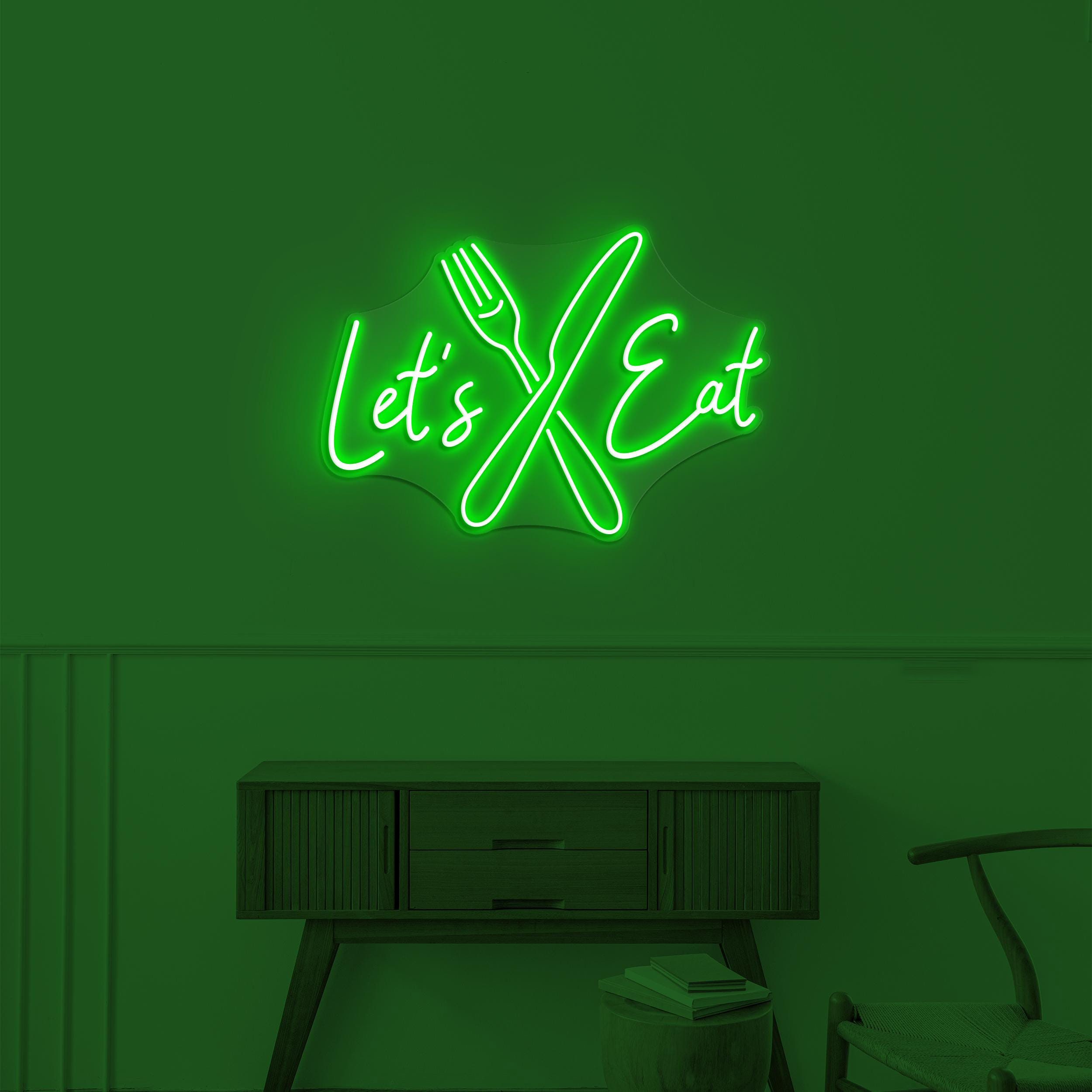 Let's Eat Neon Sign, Let's Eat LED Light, Dinning Room Decor, Knife & Fork Sign, Restaurant Wall Art, Kitchen Wall Neon Art, Cafe Neon Art