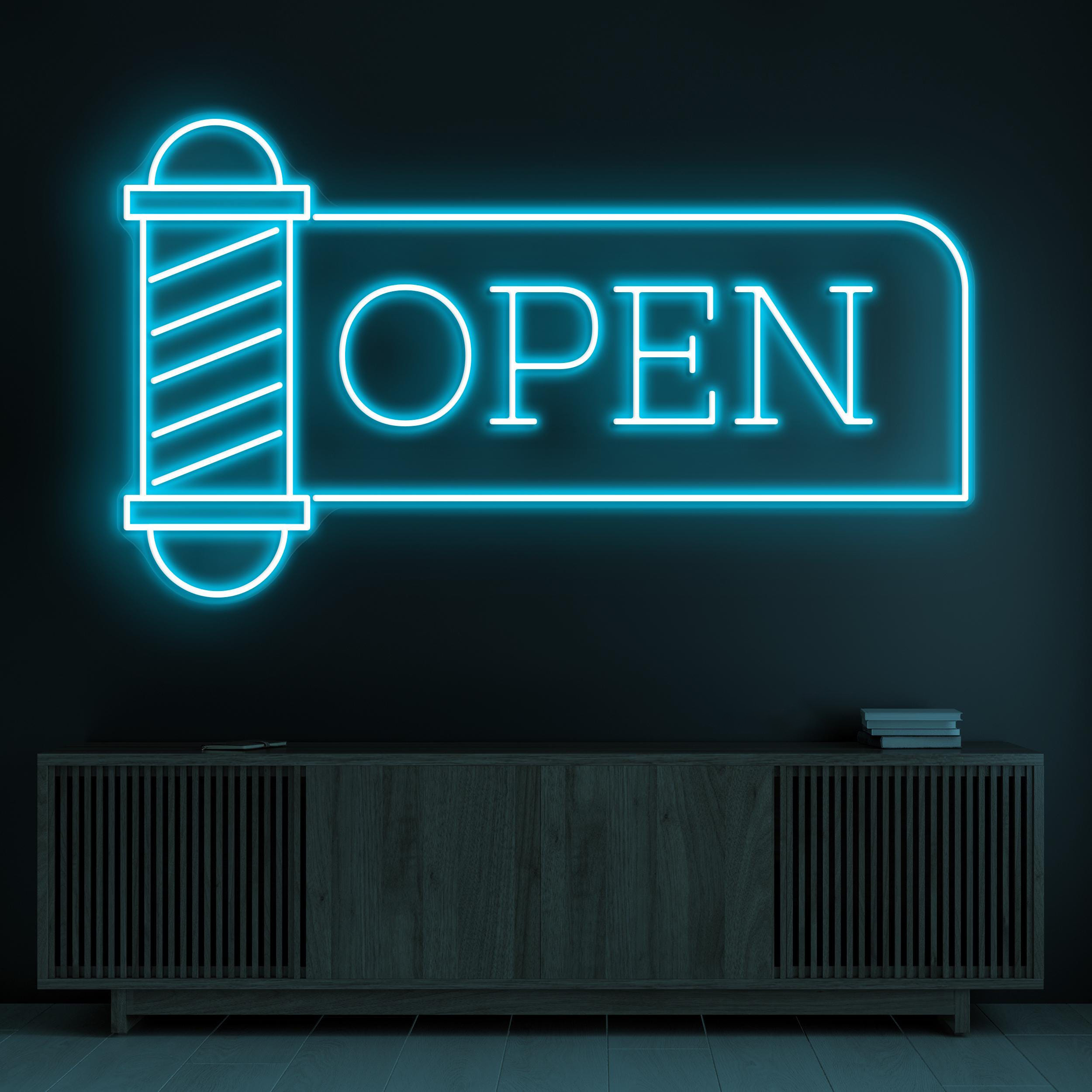 Open Neon Sign, Open LED Light, Barber Pole Wall Decor, Shaving Salon Wall Art, Hair Beauty Bar Neon Sign, Haircut Sign, Beauty Salon Art