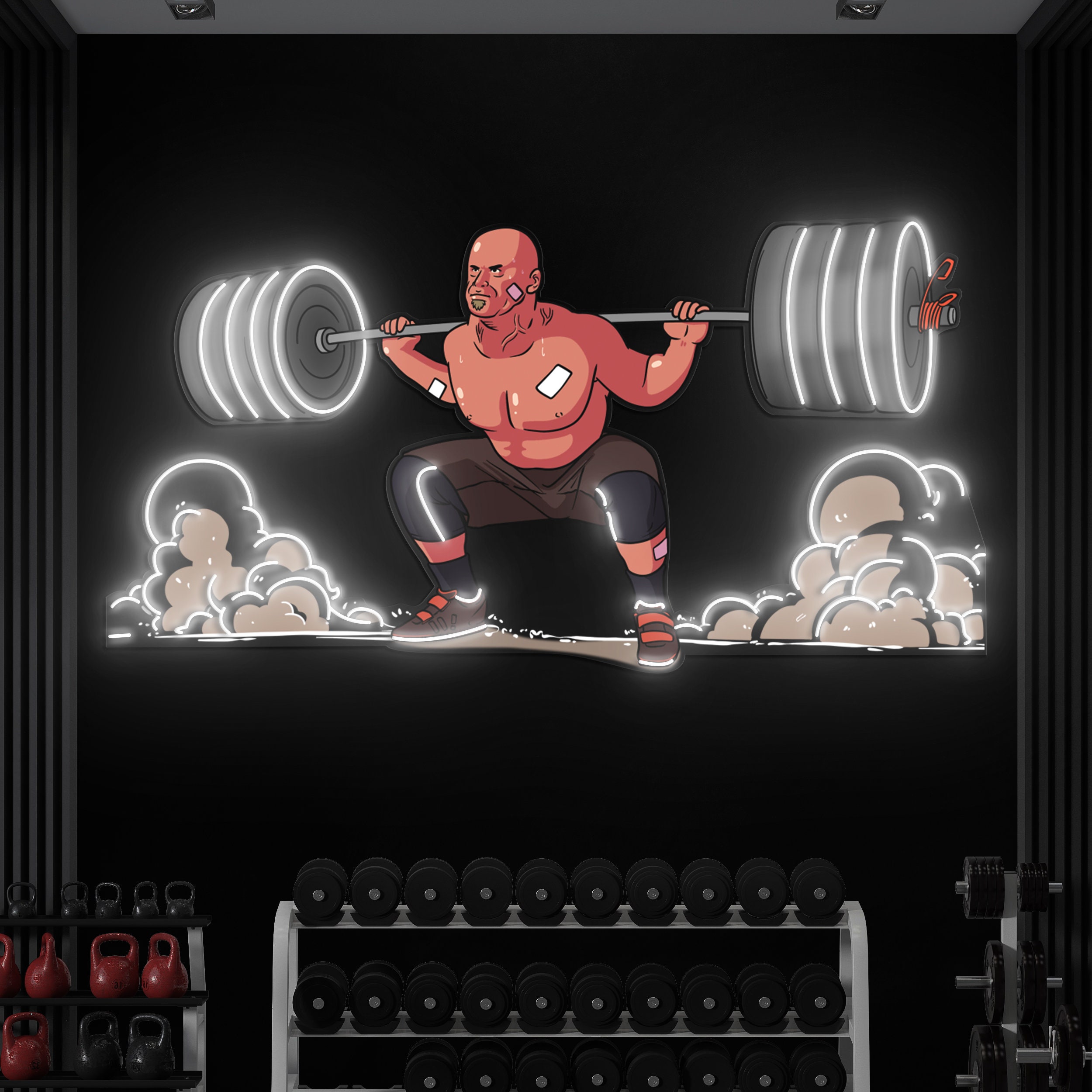 Man Lifting Barbell Neon Sign, LED Pop Art, Gym Wall Decor, Man Cave, Shop Display, Custom Neon Sign for Fitness Rooms,Reception Areas decor