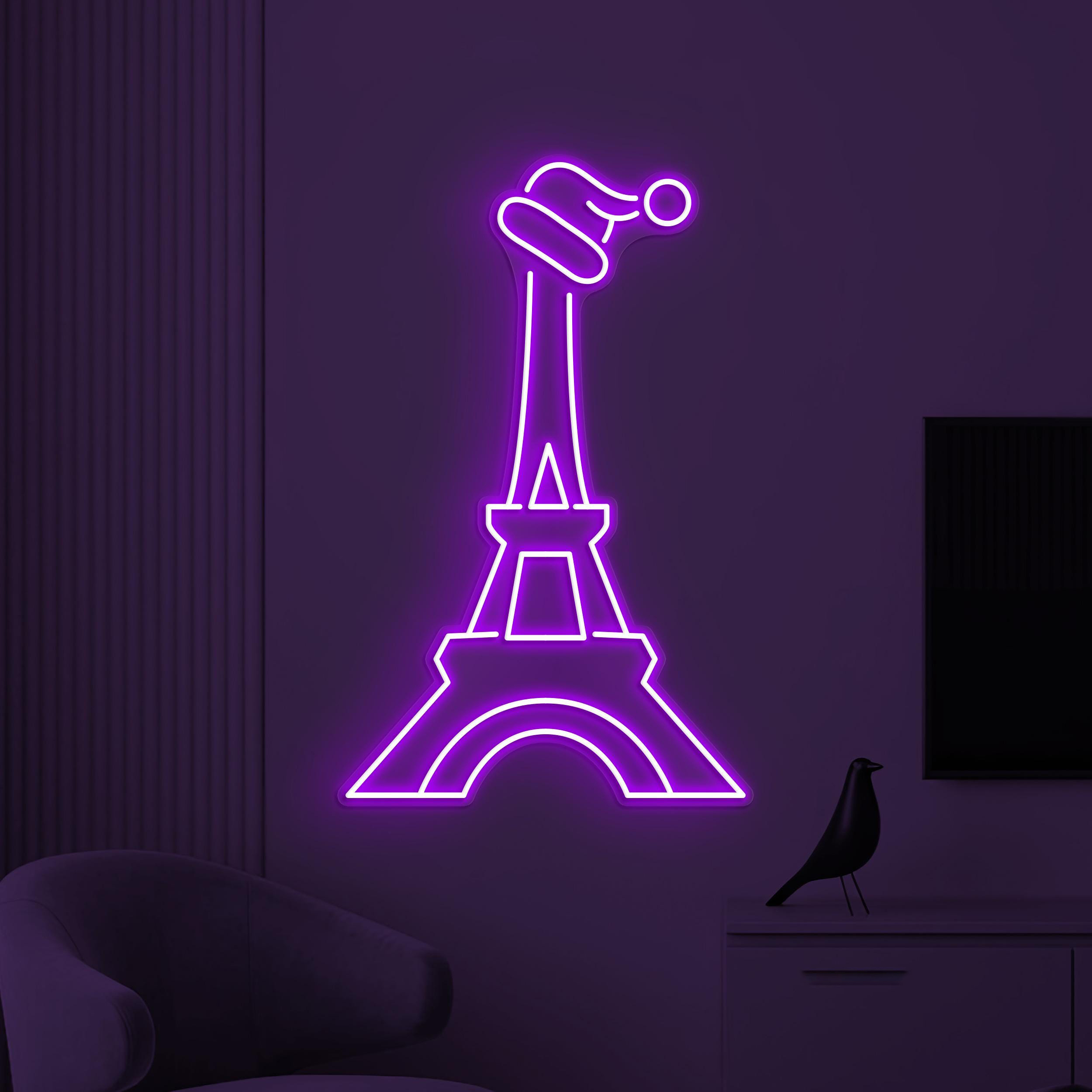 Tower Neon Sign, Christmas Eiffel Tower LED Sign, Christmas Party Wall Art, Eiffel Tower Wall Decor, Santa Hat LED Light, Kids room decor