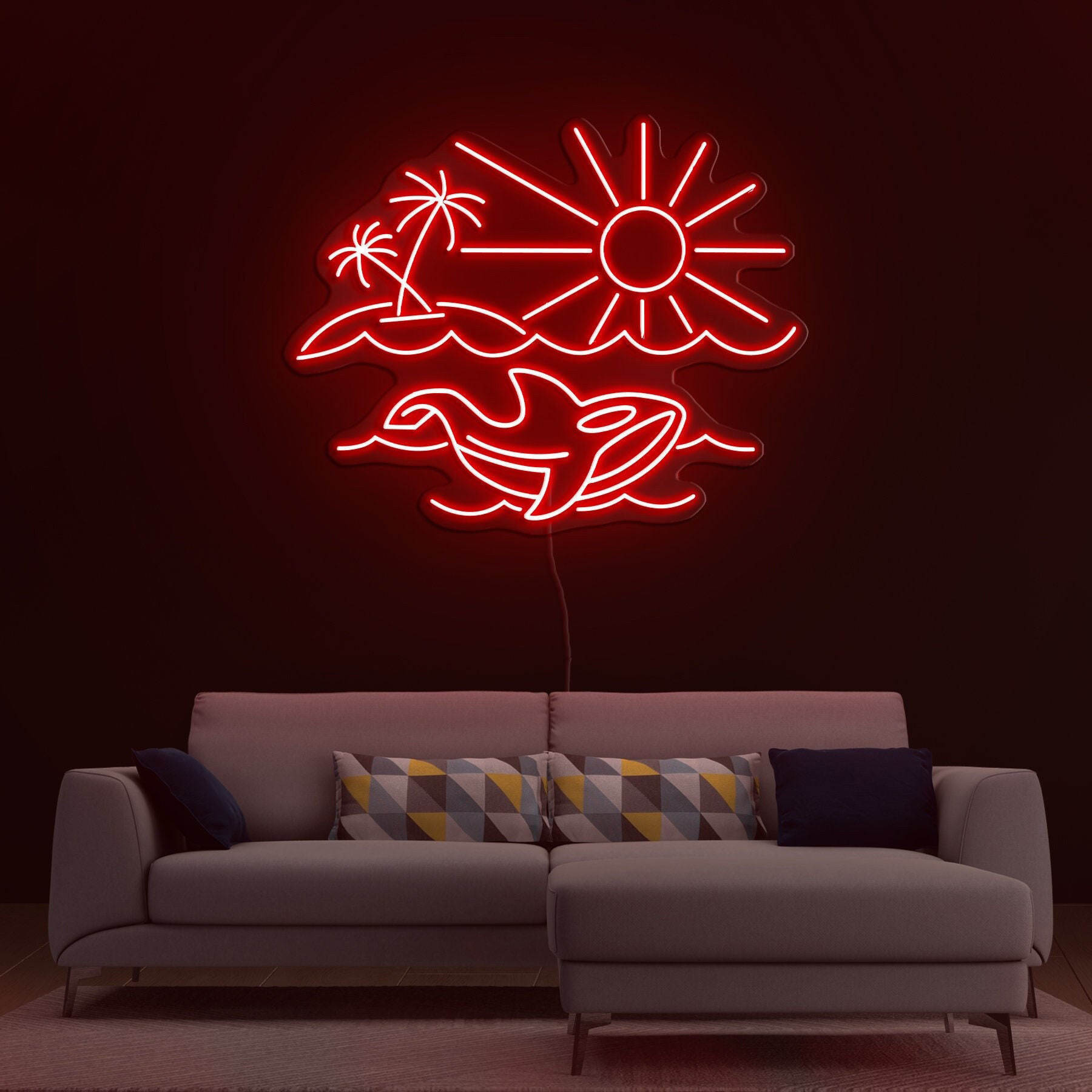 Tropical Beach Neon Sign, Palm Tree, Sunset, Whale LED Light, Summer Vibes Decor, Beach Neon Art, Vacation and Beach Parties Decor,  Gift