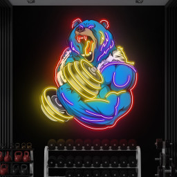 Bear Strong Dumbbell Neon Light, Angry Bear Neon Sign, Bear Neon Pop Art, Motivational Gym Decor for Man Cave, Neon Sign for Animal Lovers
