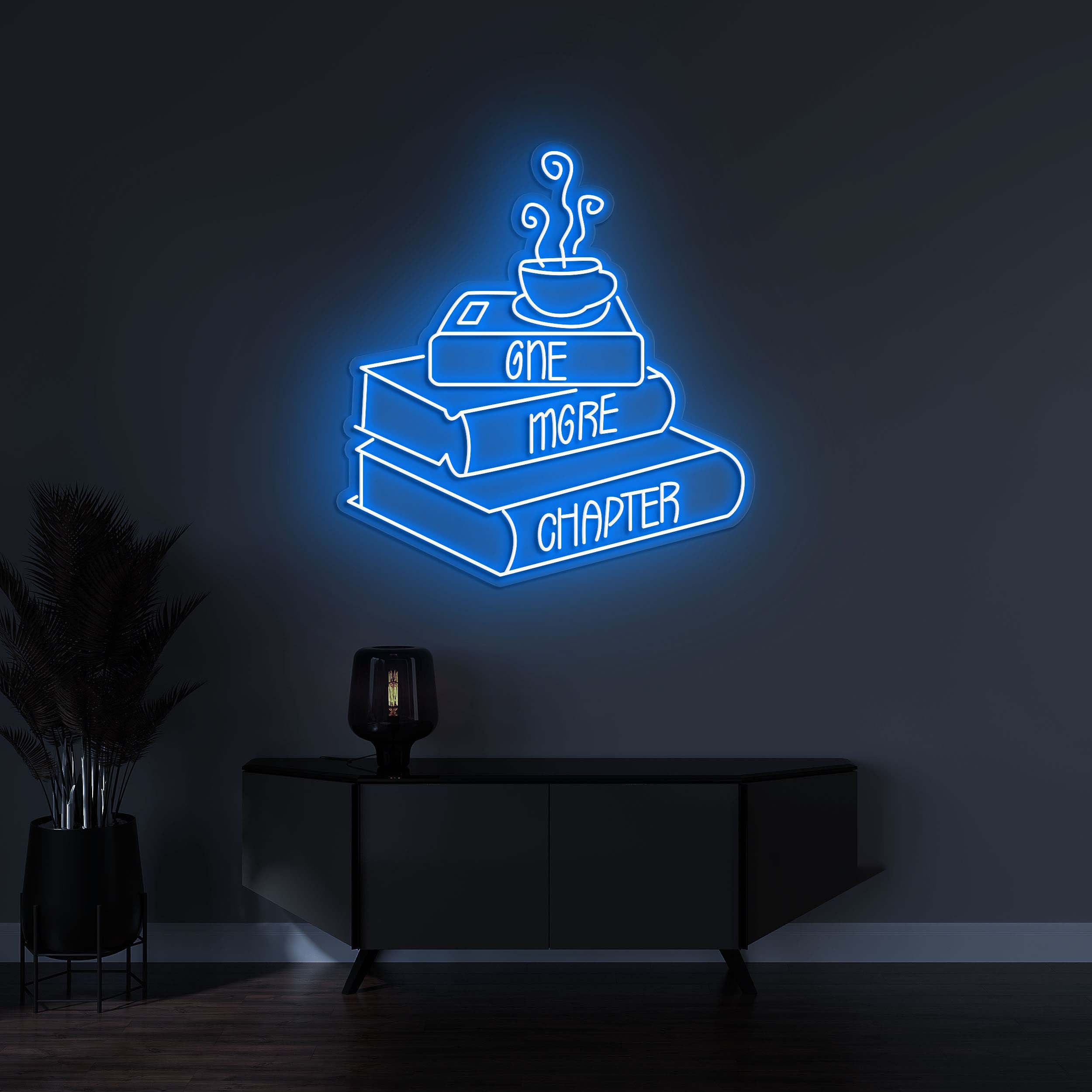 One More Chapter Neon Sign, Books Neon Sign, Coffee and Bookworm Neon Light, Room Decor for Libraries and Bookworms, Gift for Book Lovers