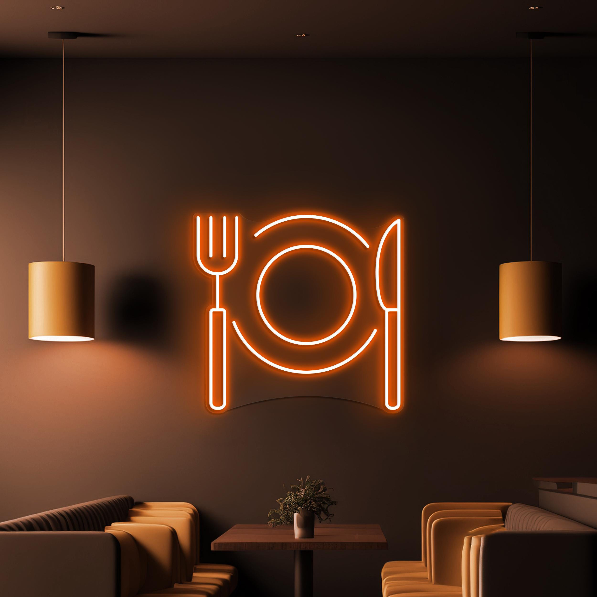 Fork Plate Knife Neon Sign, Fork Plate Knife LED Light, Food Shop Wall Decor, Kitchen Wall Art, Restaurants Neon Light, Dinner Time Neon Art