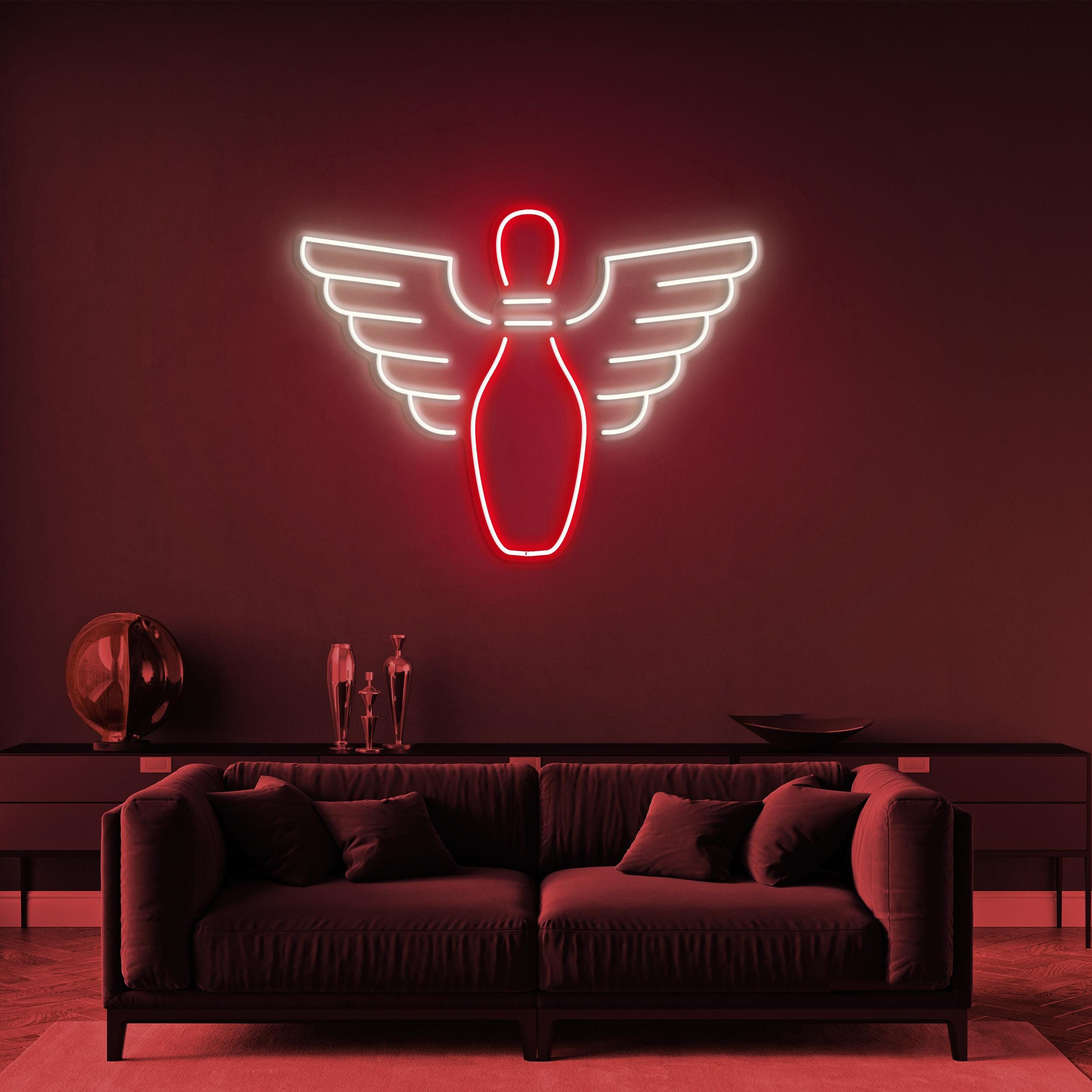 Bowling Pin With Wings Neon Light, LED Neon Sign, Game Room Decor, Bowling Alley Decor, Sports Fans Gift, Neon Wall Art, Custom Neon Sign